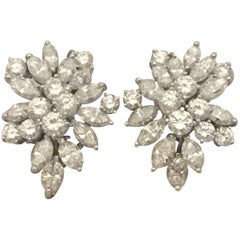 Impressive Platinum Diamond Cluster Earrings