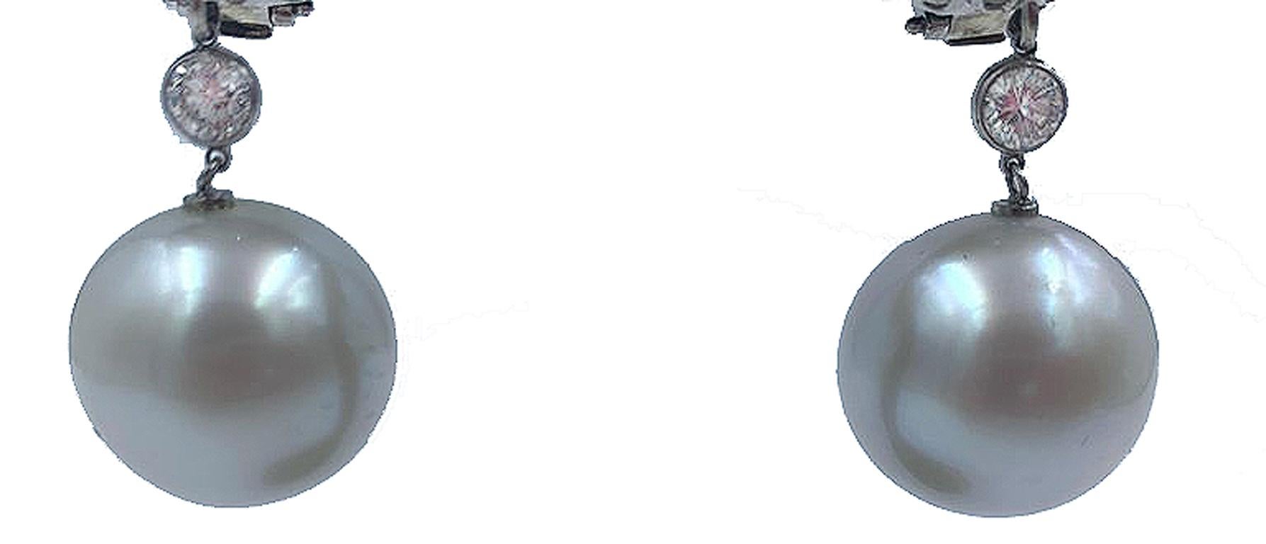 Beeindruckende Platin-Diamant-Kuppel-Ohrringe mit abnehmbarem Südseeperlen-Tropfen (Rundschliff) im Angebot