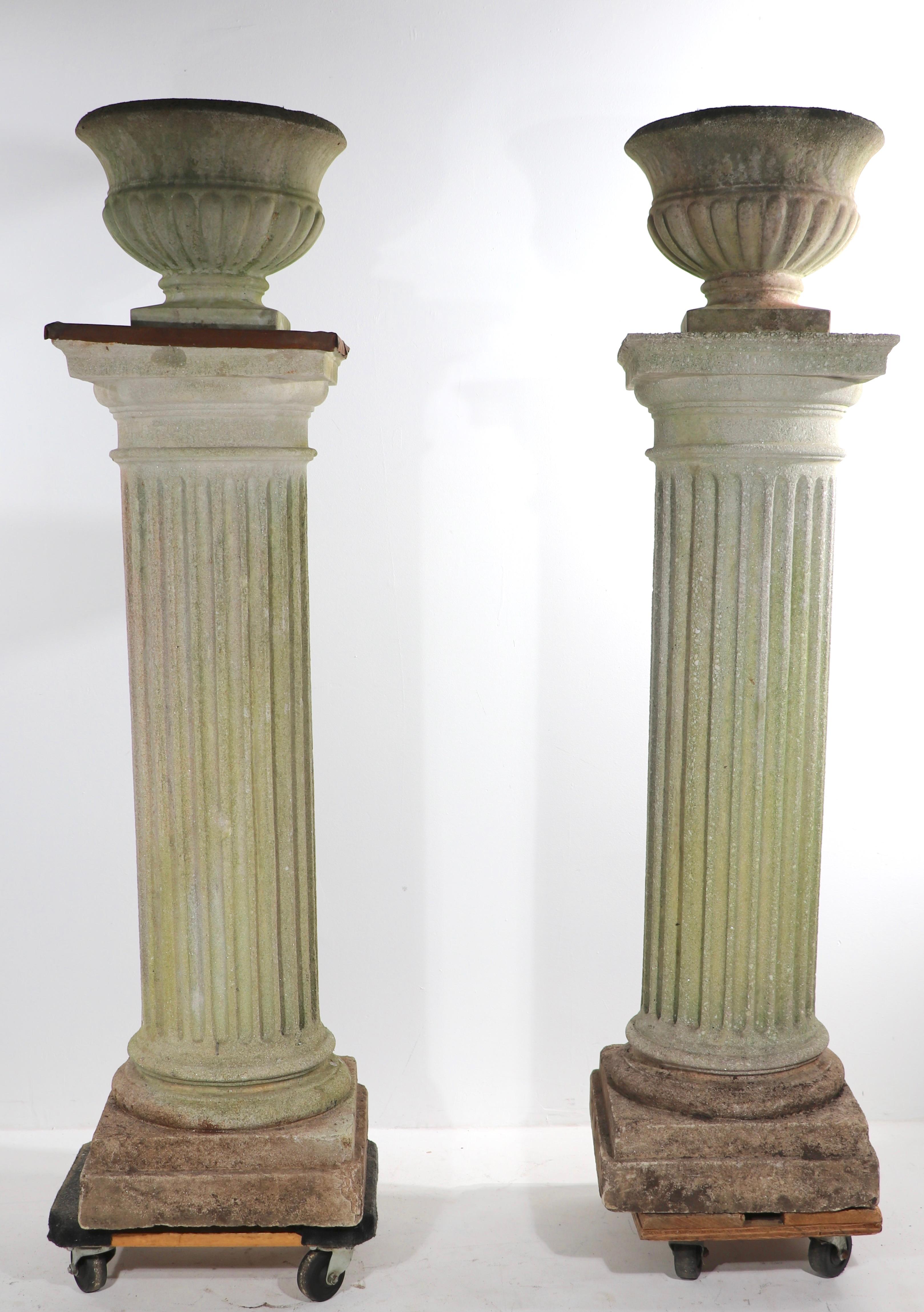 Impressive Pr. Cast Stone Columns with Jardiniere Tops For Sale 9