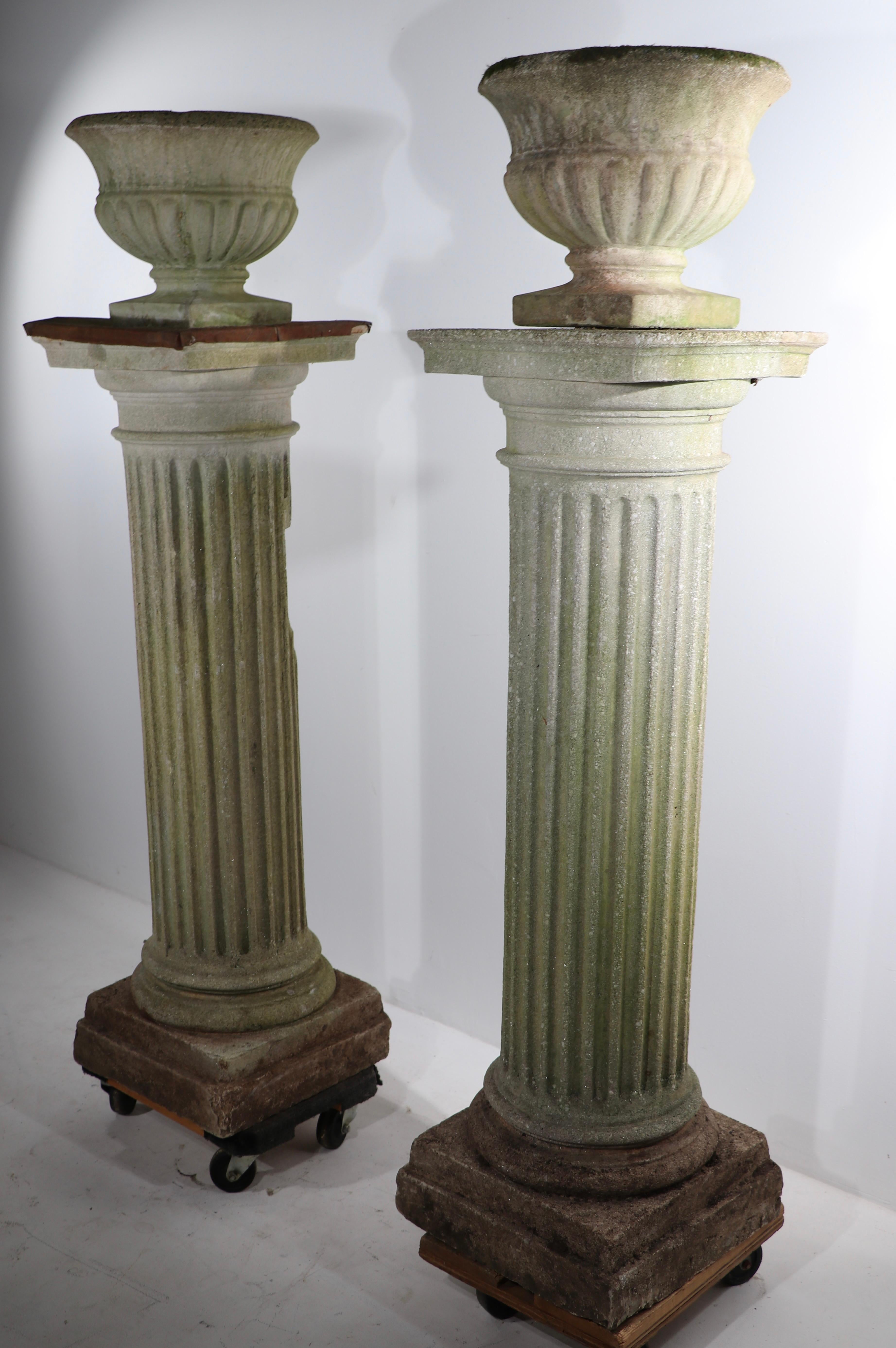 Impressive Pr. Cast Stone Columns with Jardiniere Tops For Sale 11