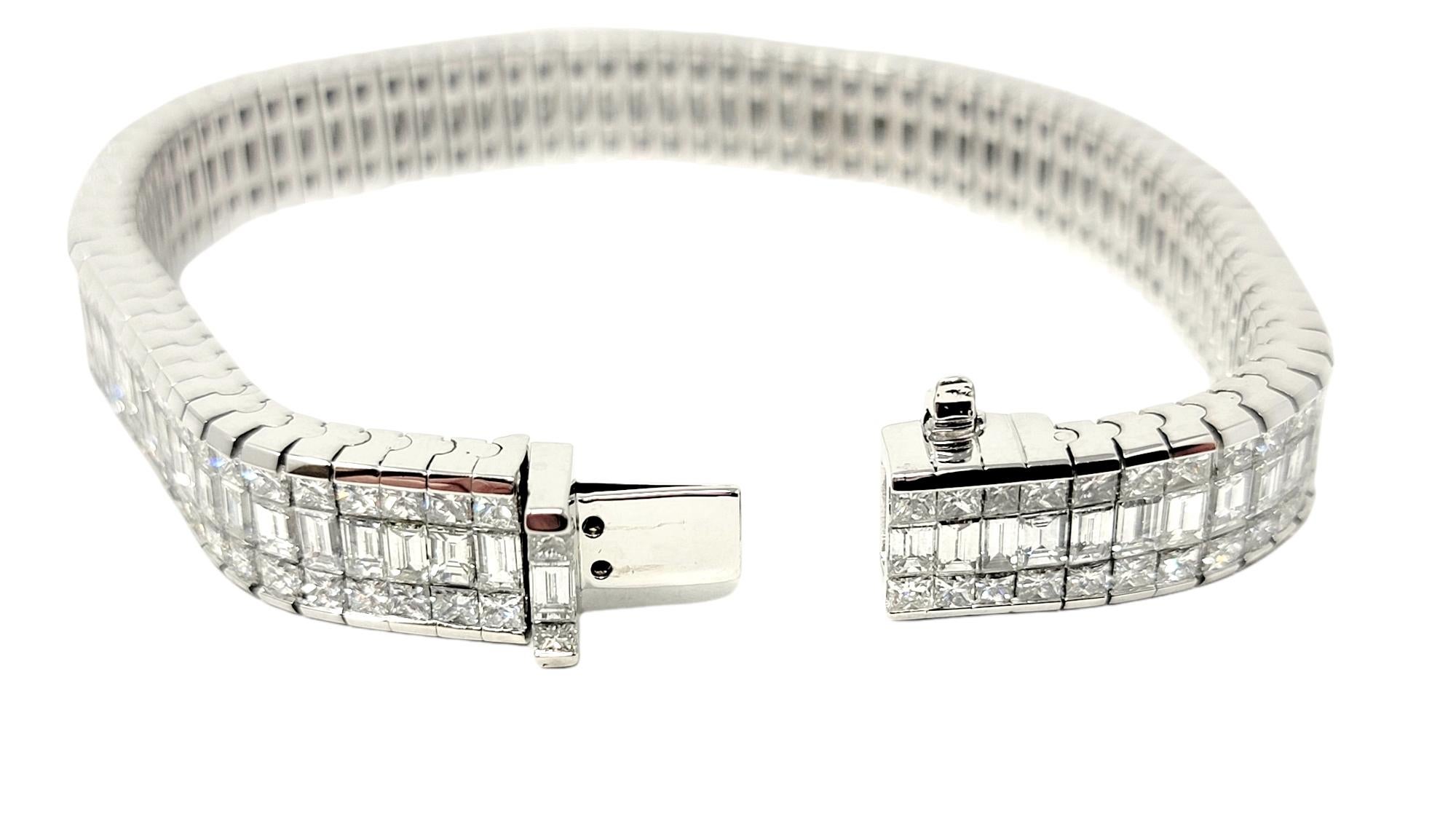 Impressive Princess and Baguette Multi Row Platinum Diamond Line Bracelet 26.50 For Sale 1
