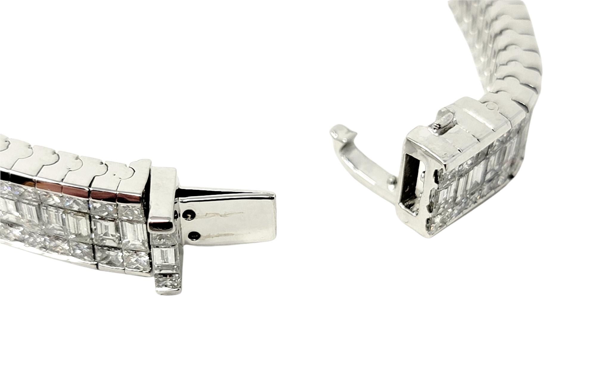 Impressive Princess and Baguette Multi Row Platinum Diamond Line Bracelet 26.50 For Sale 2