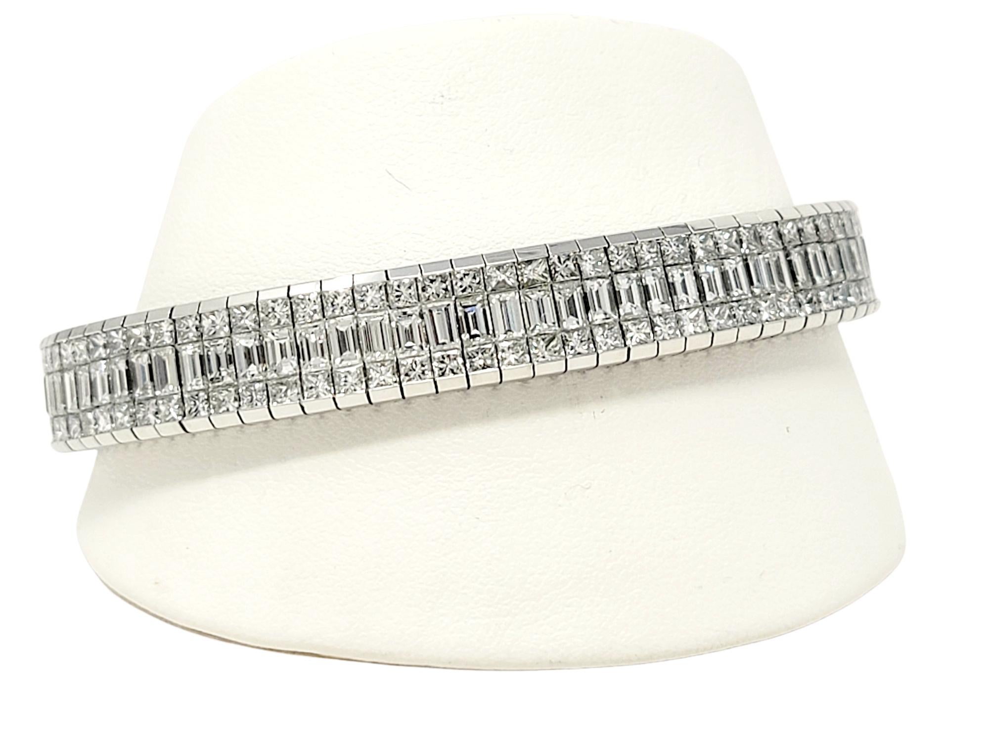 Impressive Princess and Baguette Multi Row Platinum Diamond Line Bracelet 26.50 For Sale 3