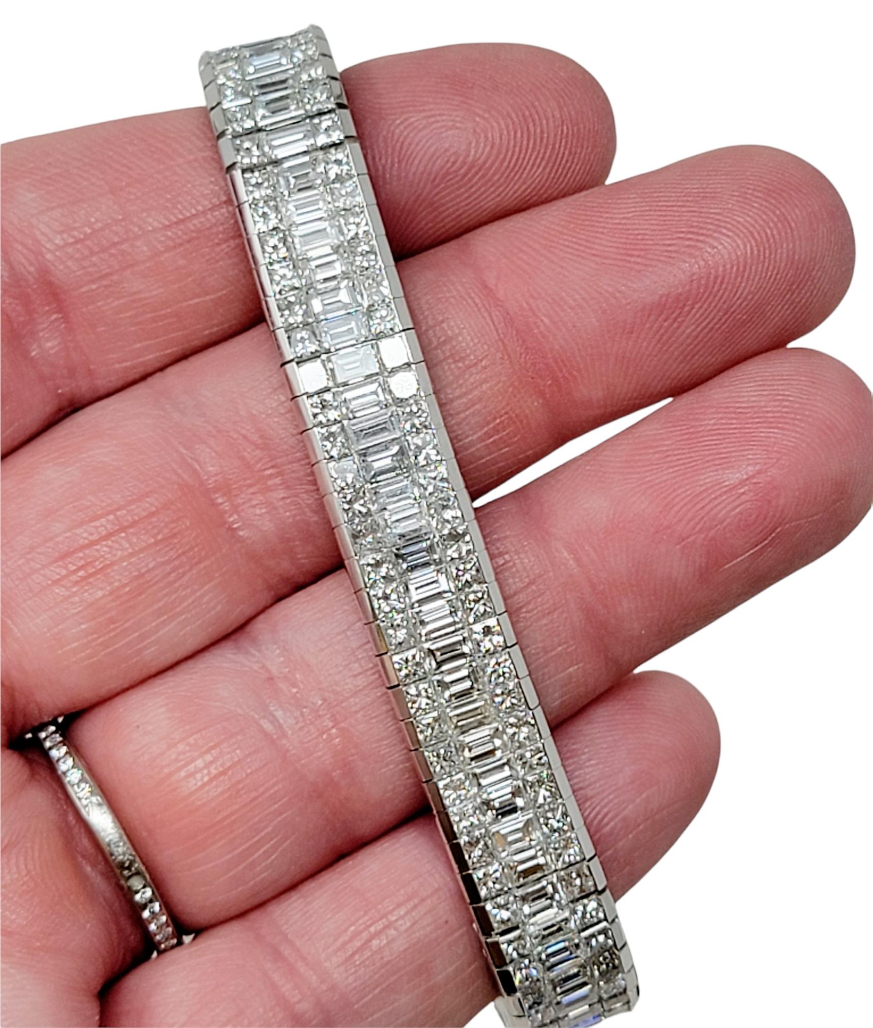Impressive Princess and Baguette Multi Row Platinum Diamond Line Bracelet 26.50 For Sale 5