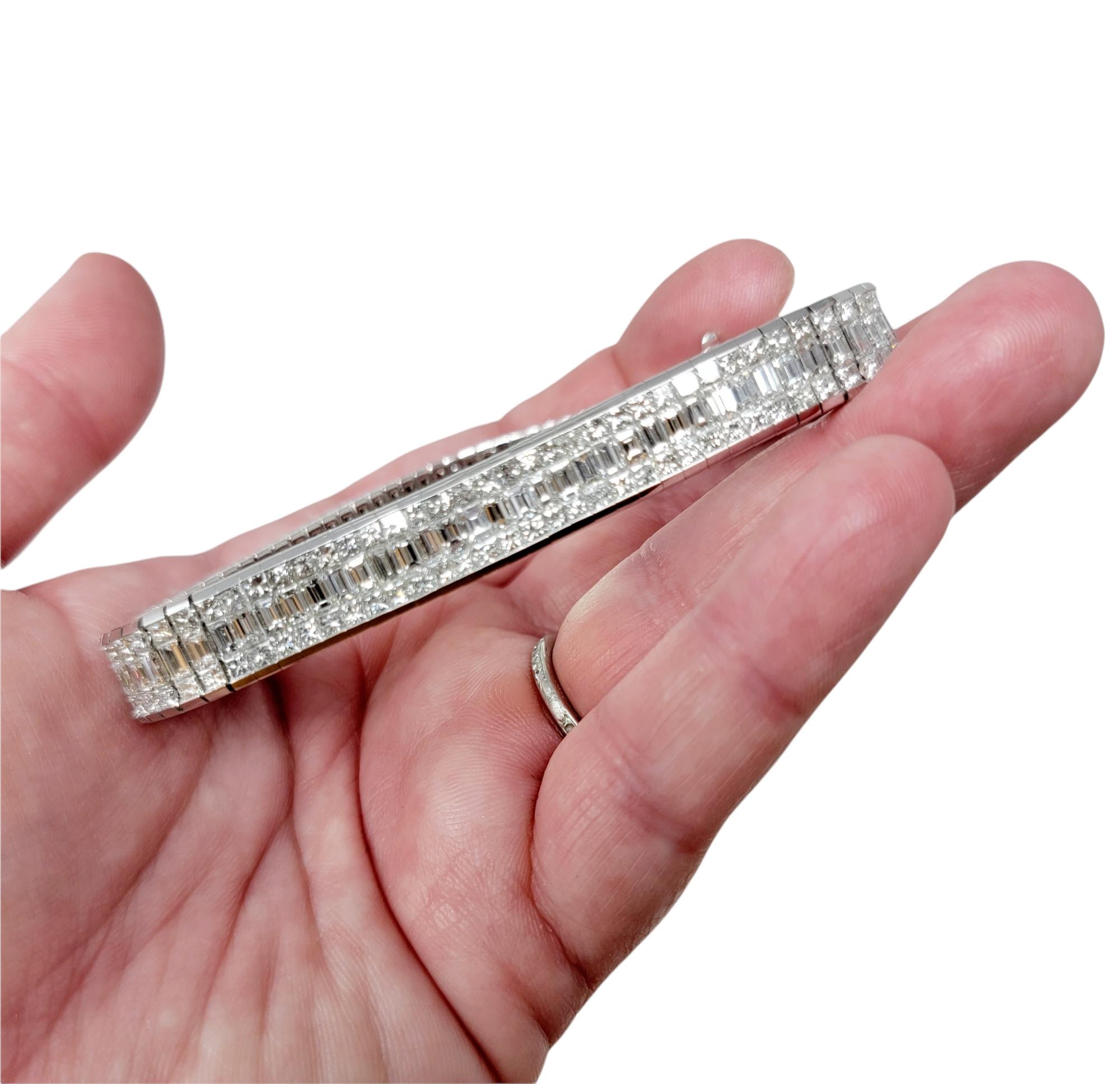 Impressive Princess and Baguette Multi Row Platinum Diamond Line Bracelet 26.50 For Sale 6