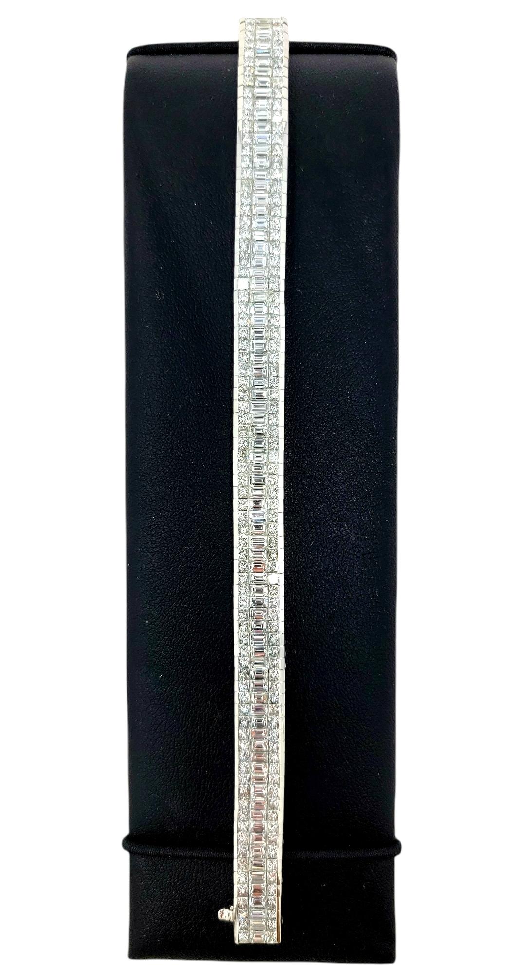 Impressive Princess and Baguette Multi Row Platinum Diamond Line Bracelet 26.50 For Sale 7