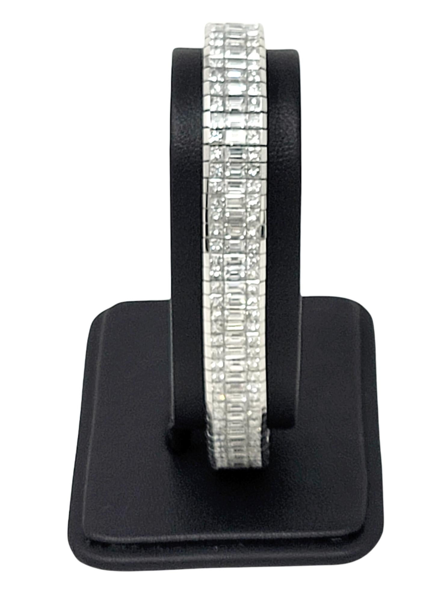 Impressive Princess and Baguette Multi Row Platinum Diamond Line Bracelet 26.50 For Sale 8