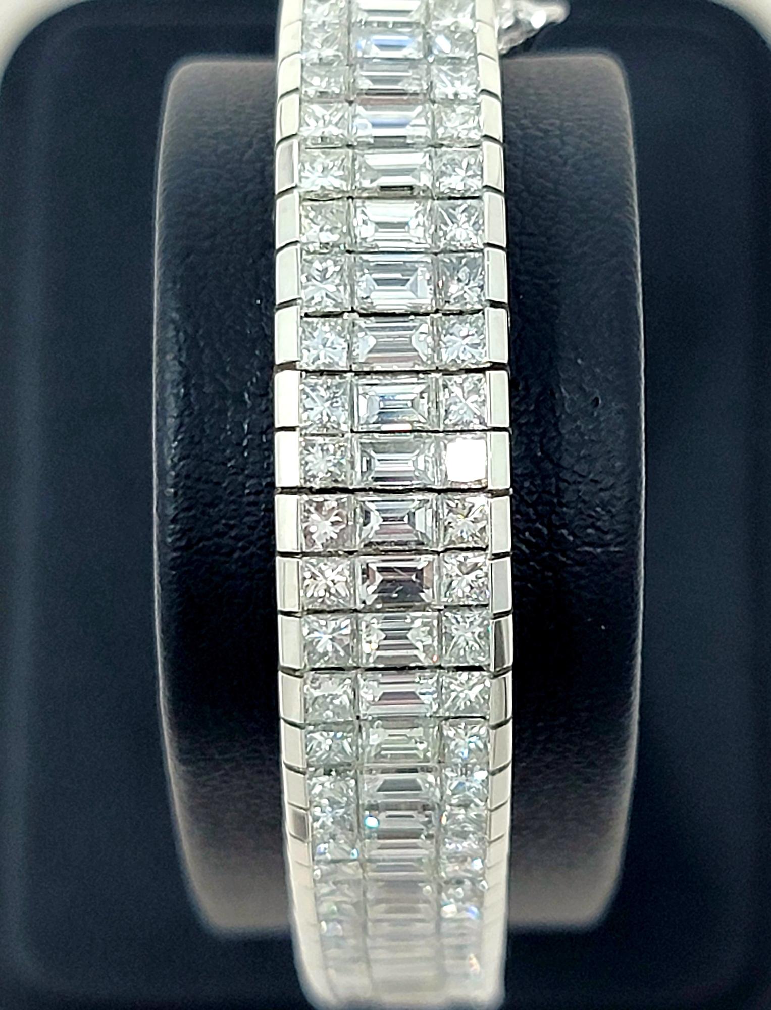 Impressive Princess and Baguette Multi Row Platinum Diamond Line Bracelet 26.50 For Sale 9