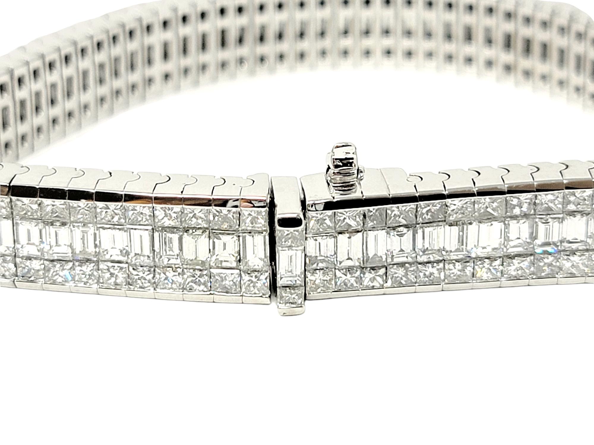 Impressive Princess and Baguette Multi Row Platinum Diamond Line Bracelet 26.50 In Good Condition For Sale In Scottsdale, AZ