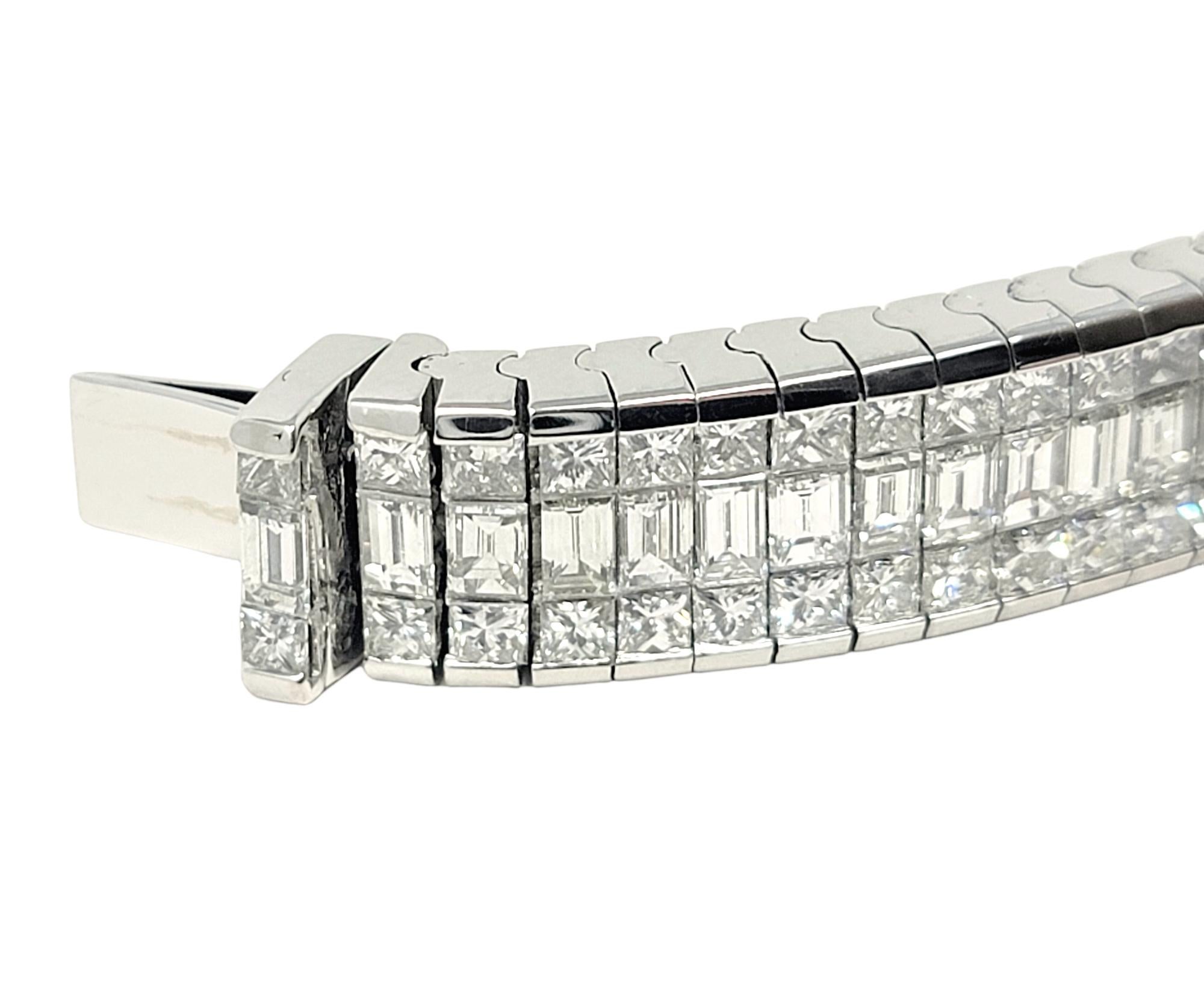 Women's Impressive Princess and Baguette Multi Row Platinum Diamond Line Bracelet 26.50 For Sale