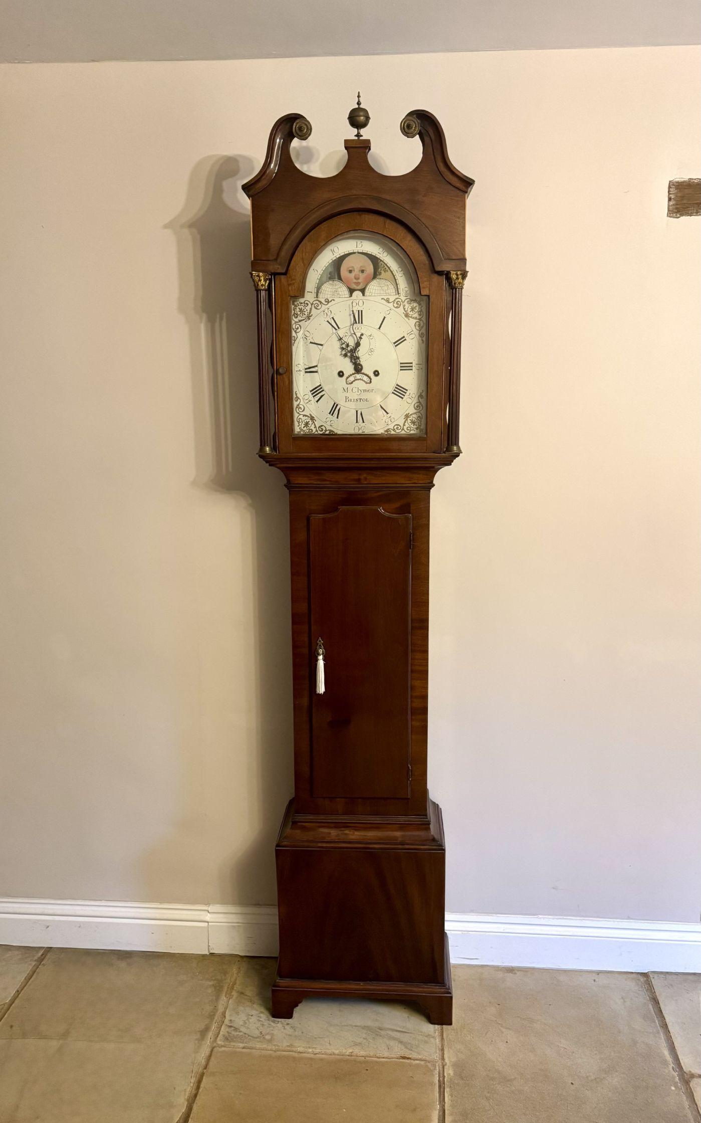 Impressionnante pendule ancienne de George III en acajou, à huit jours, de type longcase en vente 7