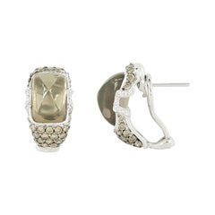 Impressionnantes boucles d'oreilles en or blanc 18 carats avec quartz et diamants