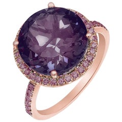 Impressive Rare 5.75 Carat Purple Amethyst Pink Sapphire Rose Gold Halo Ring