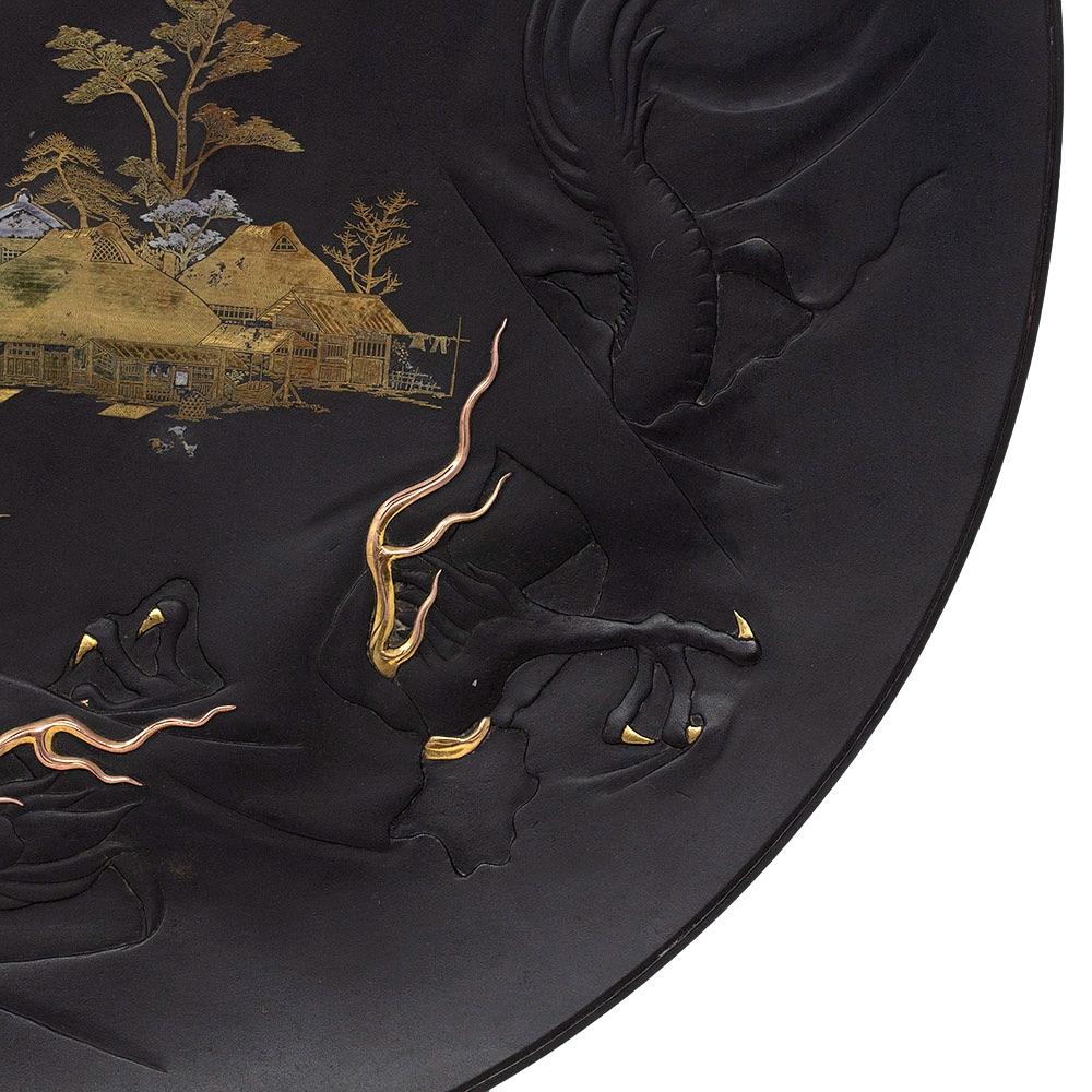 Japanese Komai Damascene Iron Dragon Charger 20th Century 8