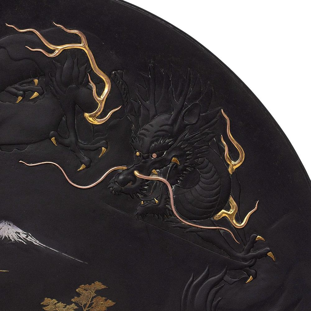 Hand-Crafted Japanese Komai Damascene Iron Dragon Charger 20th Century