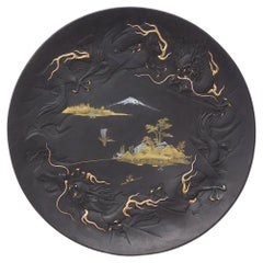 Japanese Komai Damascene Iron Dragon Charger 20th Century