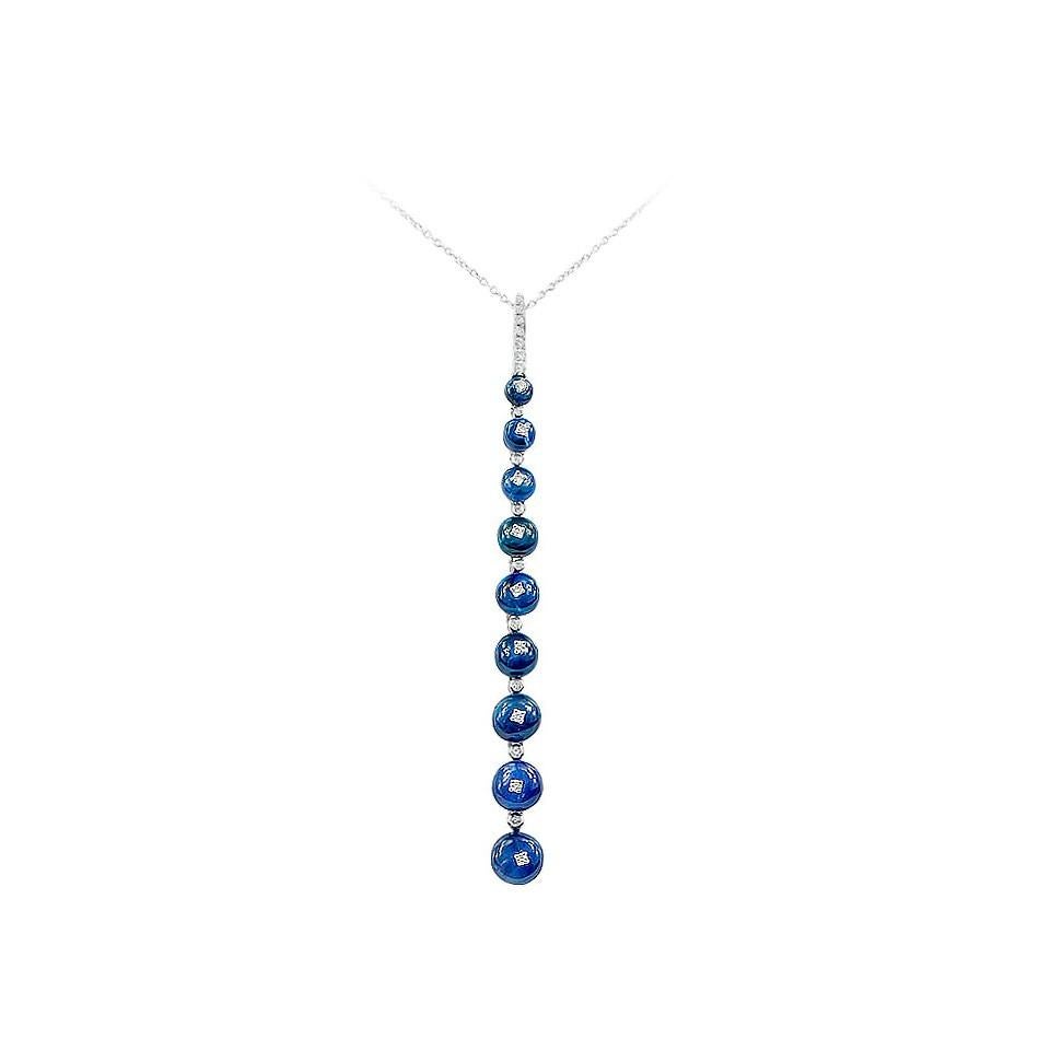 Necklace White Gold 14 K 

Diamond 24-RND-0,13-H/VS1A
Sapphire 9-6,29ct

Weight 3.92 grams
Length 43 cm

With a heritage of ancient fine Swiss jewelry traditions, NATKINA is a Geneva based jewellery brand, which creates modern jewellery masterpieces