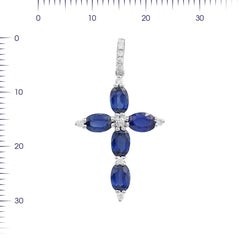 Impressive Rare Blue Sapphire Diamond White Gold Pendant Cross