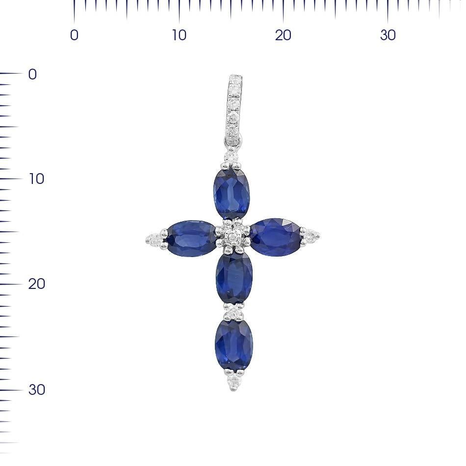 Round Cut Impressive Rare Blue Sapphire Diamond White Gold Pendant Cross For Sale