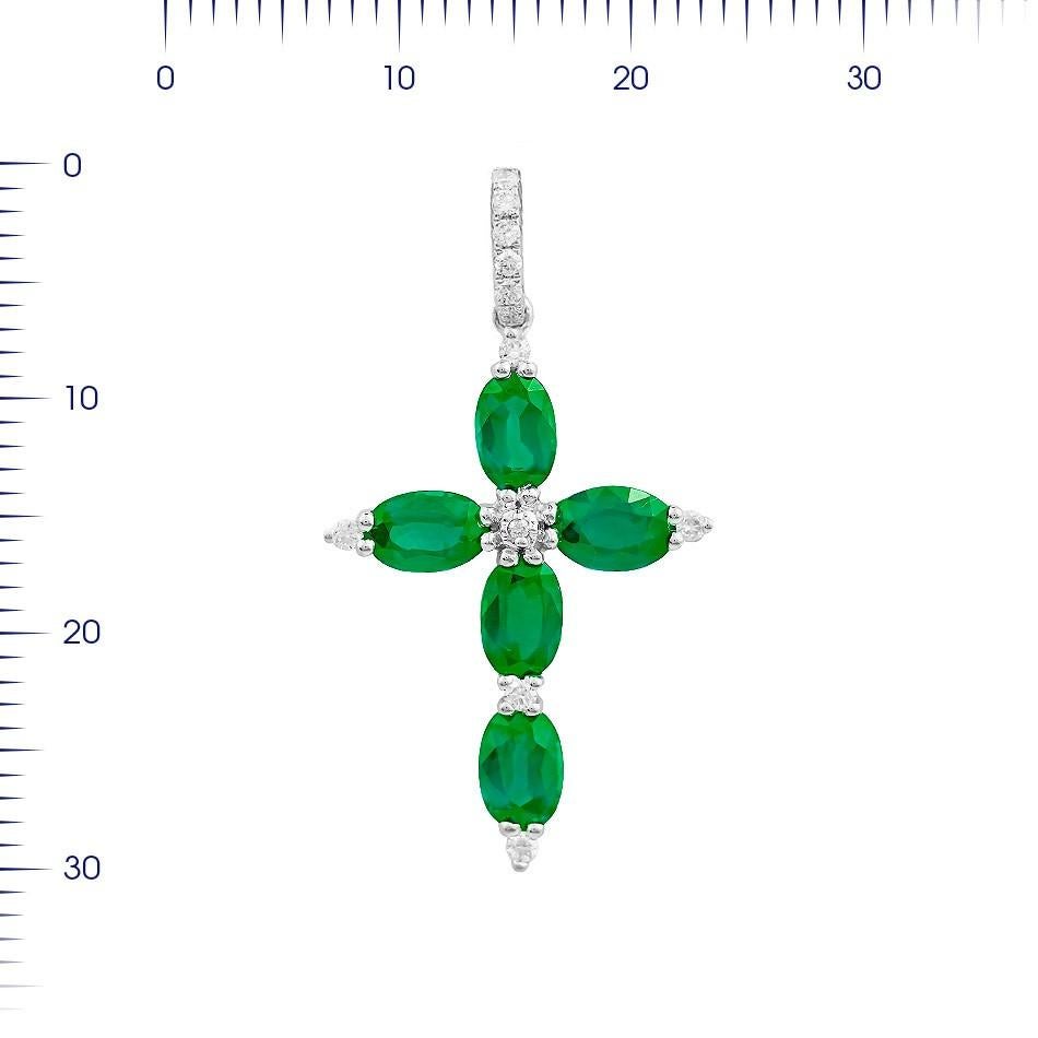 Round Cut Impressive Rare Emerald Diamond White Gold Pendant Cross For Sale