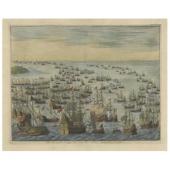Beeindruckende, seltene Ansicht der Niederlage der spanischen Flotte oder Armada im Jahr 1588