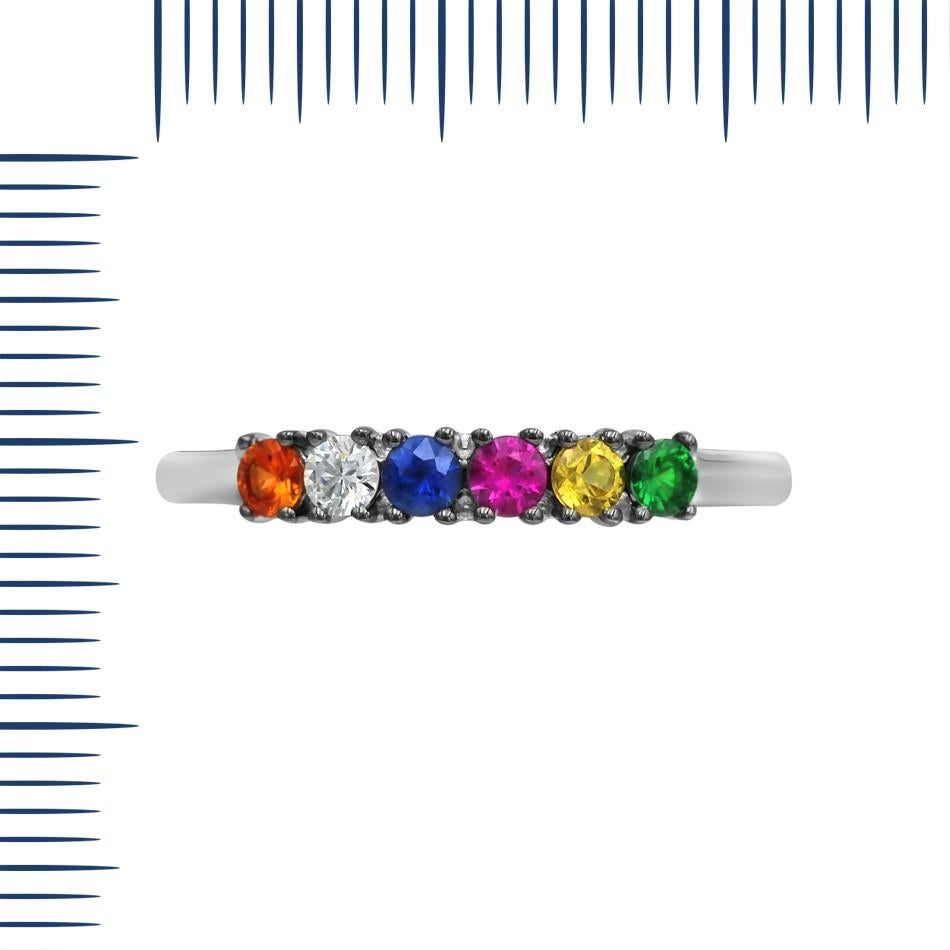 Ring White Gold 14 K (Marching Bracelet and Pendant Available)

Tsavorite 1-0,08ct
Diamond 1-RND-0,07-G/VS2A 
Sapphire 1-0,09ct
Orange Sapphire 1-0,07ct
Pink Sapphire 1-0,09ct
Yellow Sapphire

Weight 2.33 grams
Size 17

With a heritage of ancient