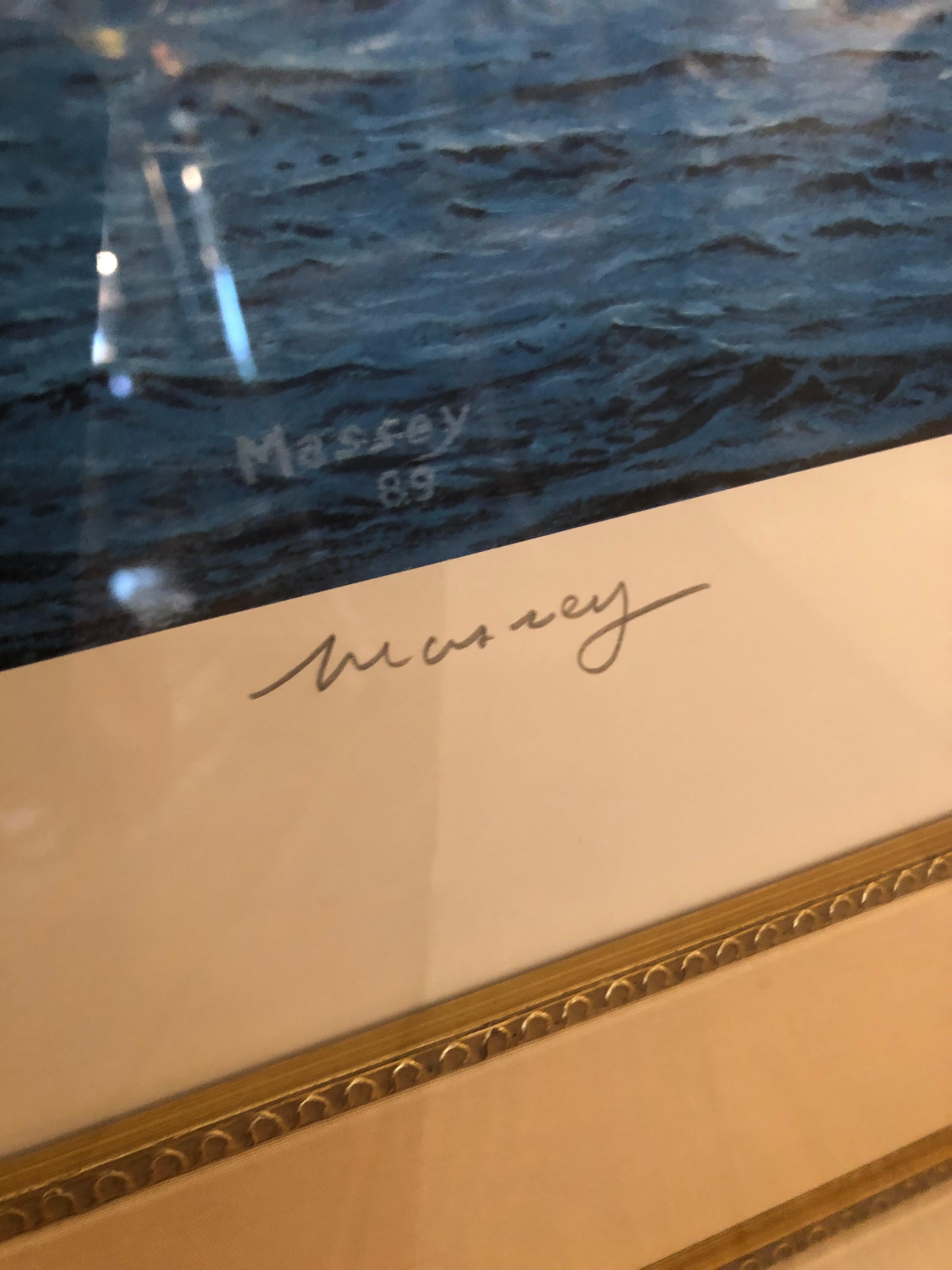 Impressionnante grande lithographie nautique signée Raymond Massey en vente 4