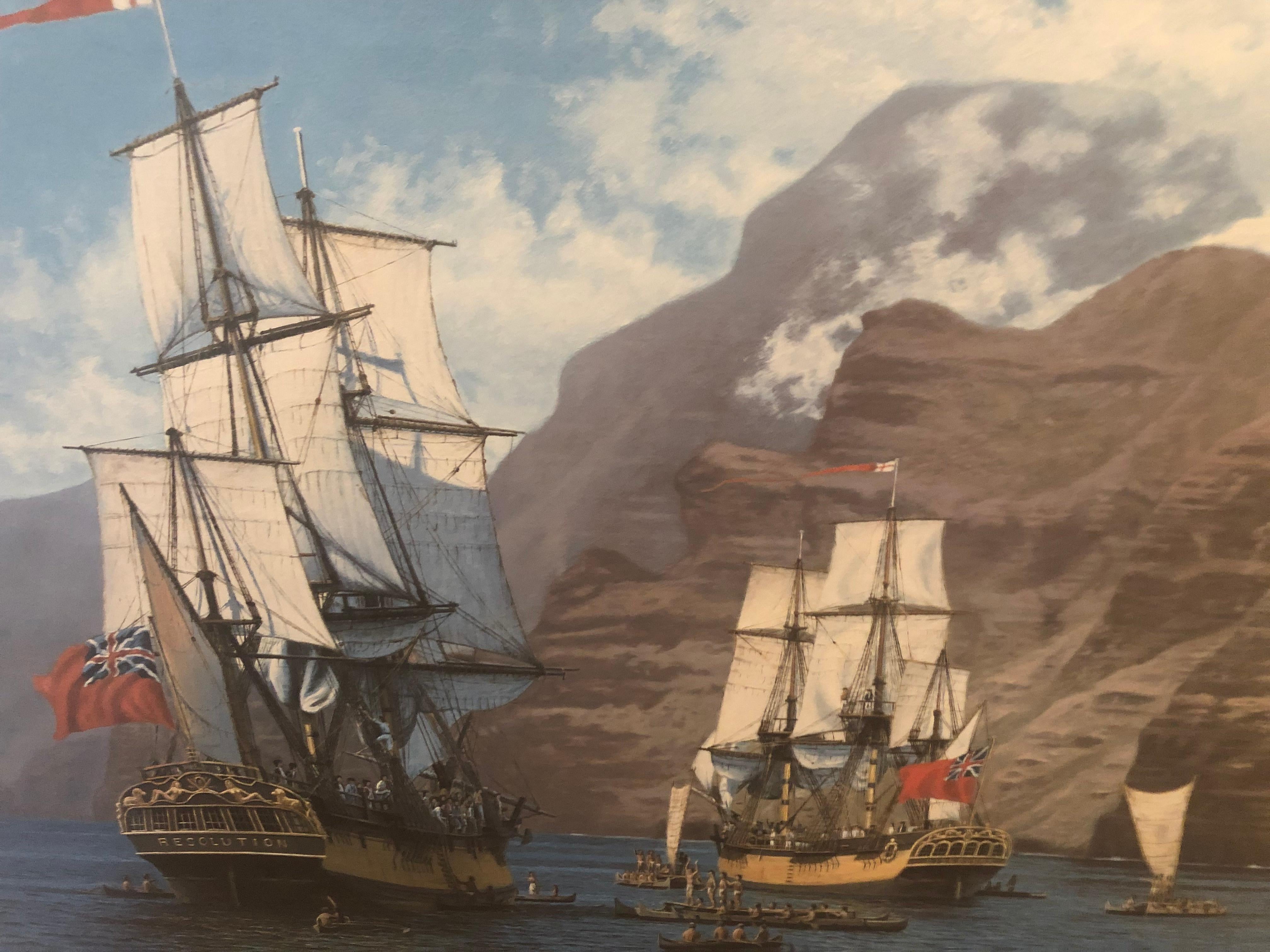 Very large impressive nautical scene by listed nautical artist Raymond Massey.
Comes with certificate of edition from Ship Store Galleries in Hawaii
Limited edition signed numbered 171/ 250
Raymond Massey lithograph titled Captain Cook's