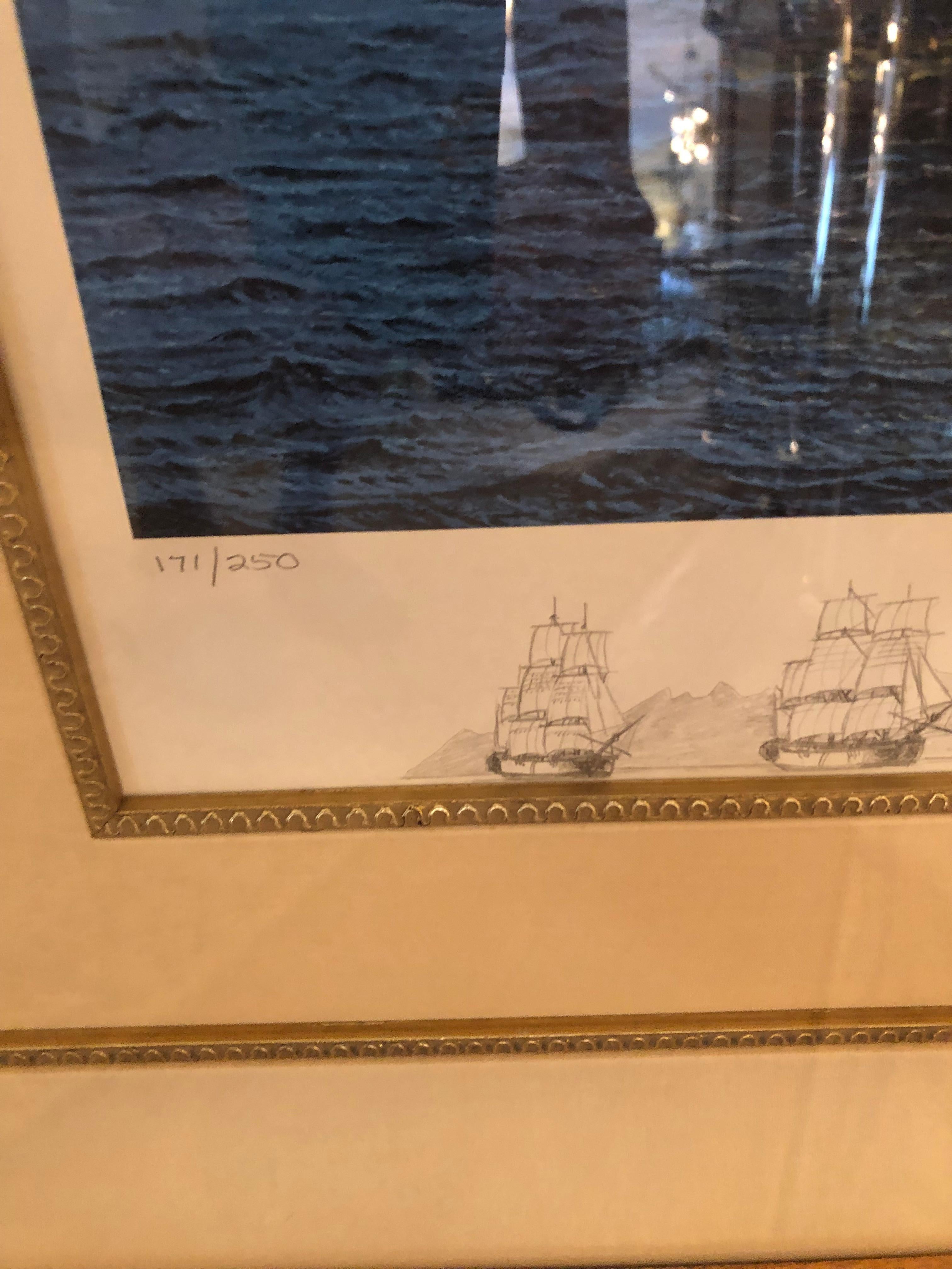 Nord-américain Impressionnante grande lithographie nautique signée Raymond Massey en vente