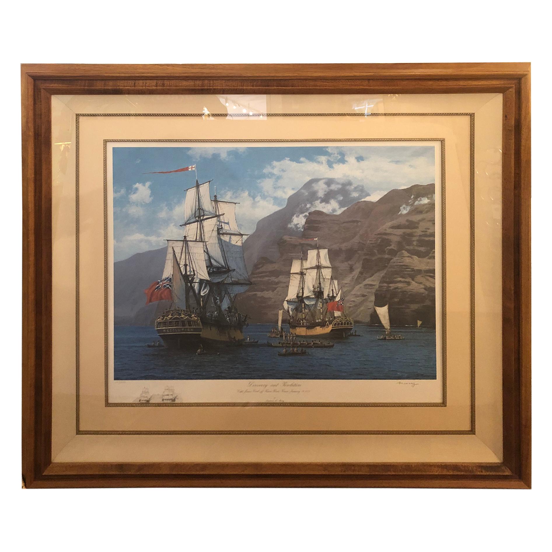 Impressive Raymond Massey Large Signed Nautical Lithograph For Sale