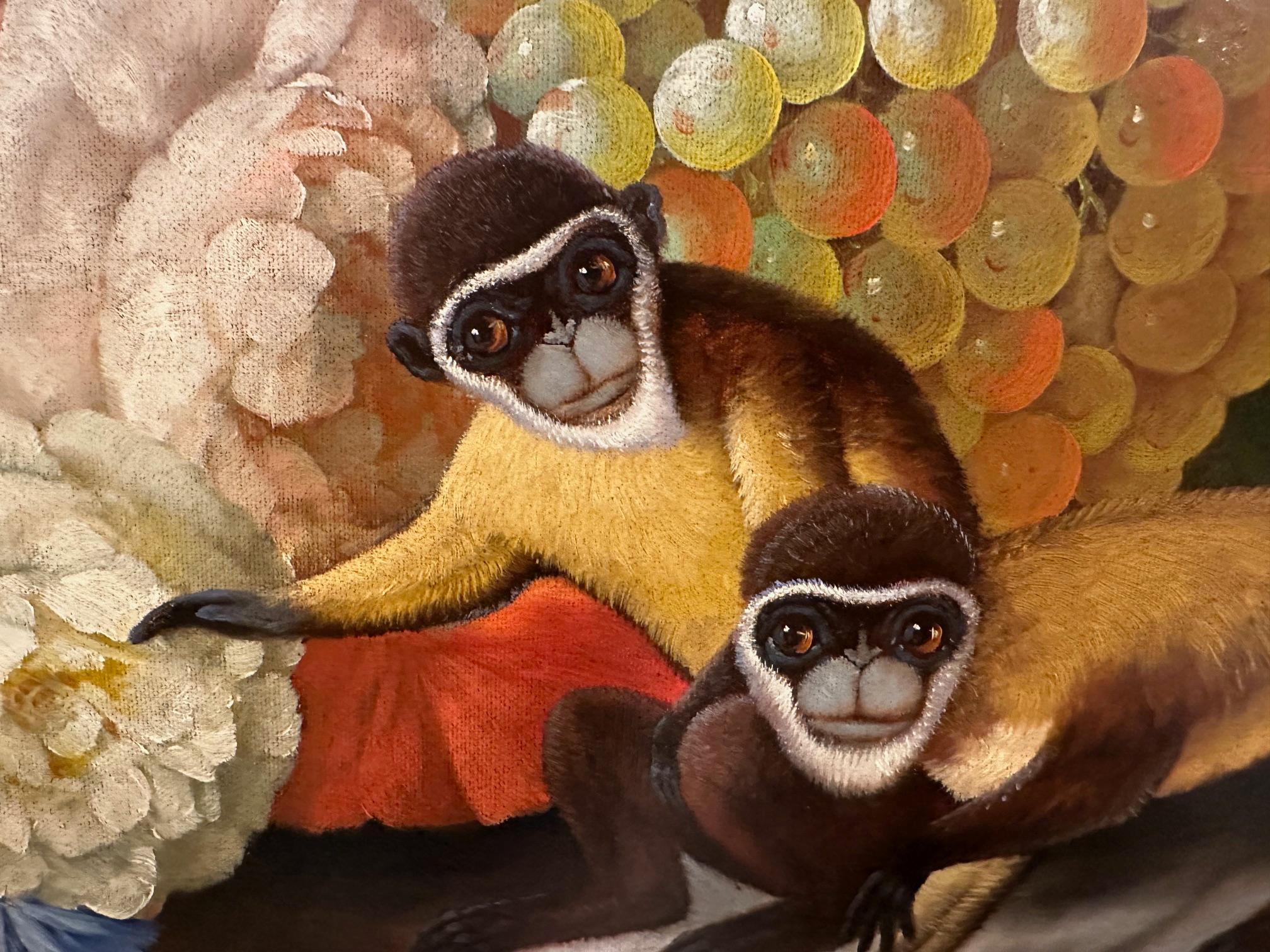 Impressive Realist Still Life of Fruit & Monkeys In Good Condition For Sale In Hopewell, NJ