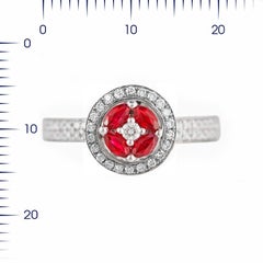 Impressive Red Ruby White Diamond White Gold Every Day Diamond Ring