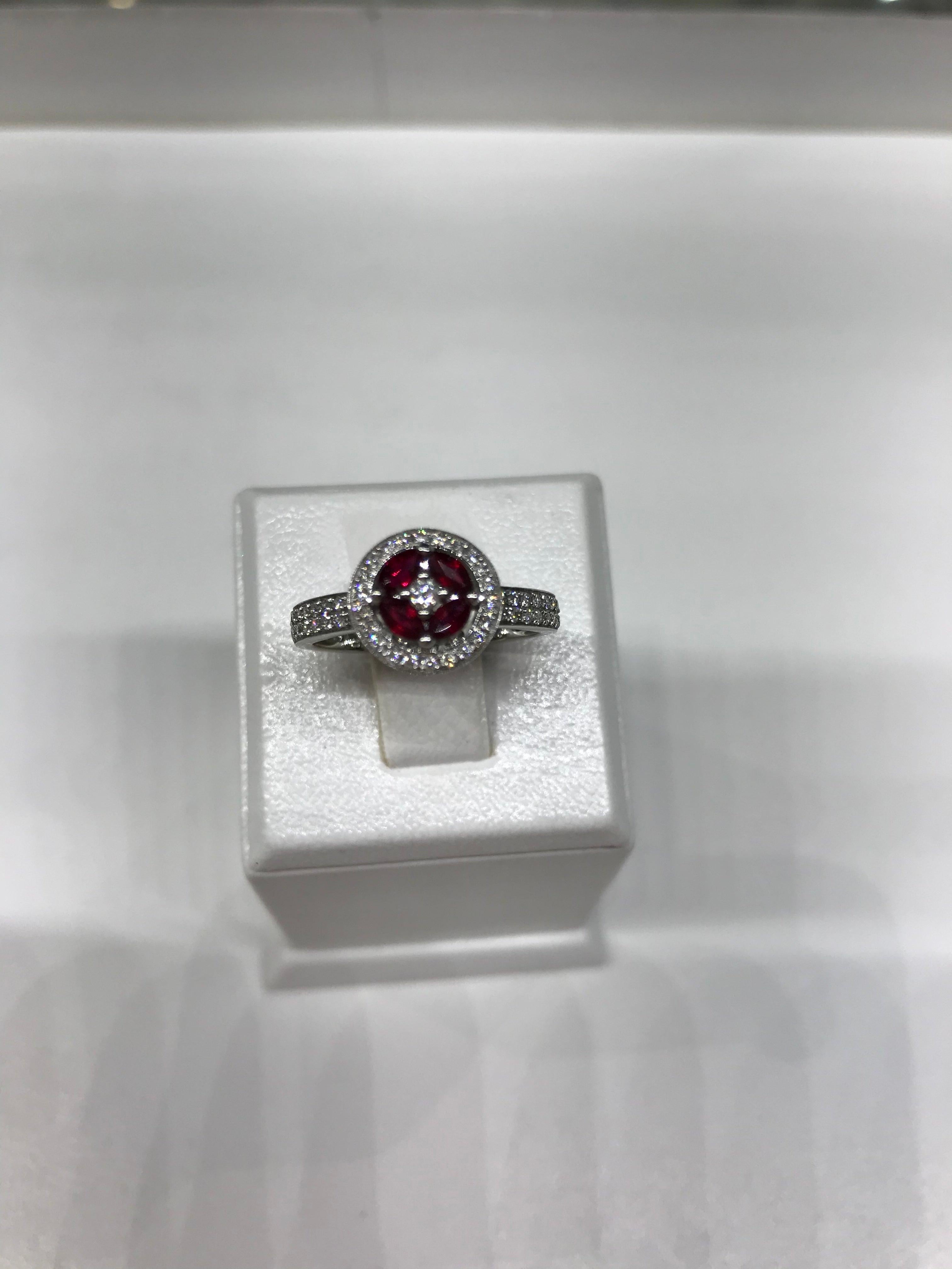 For Sale:  Impressive Red Ruby White Diamond White Gold Every Day Diamond Ring 5
