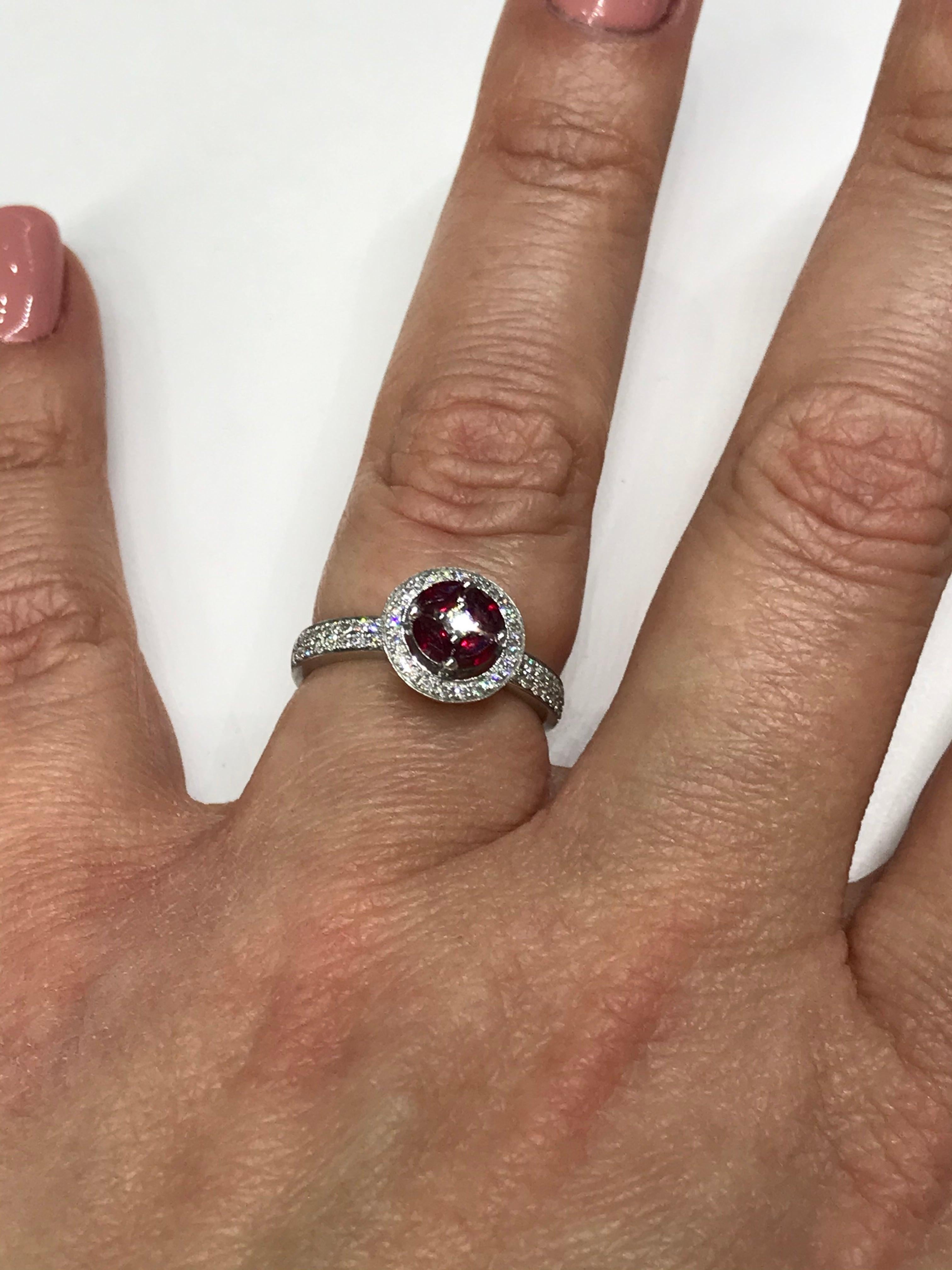For Sale:  Impressive Red Ruby White Diamond White Gold Every Day Diamond Ring 6