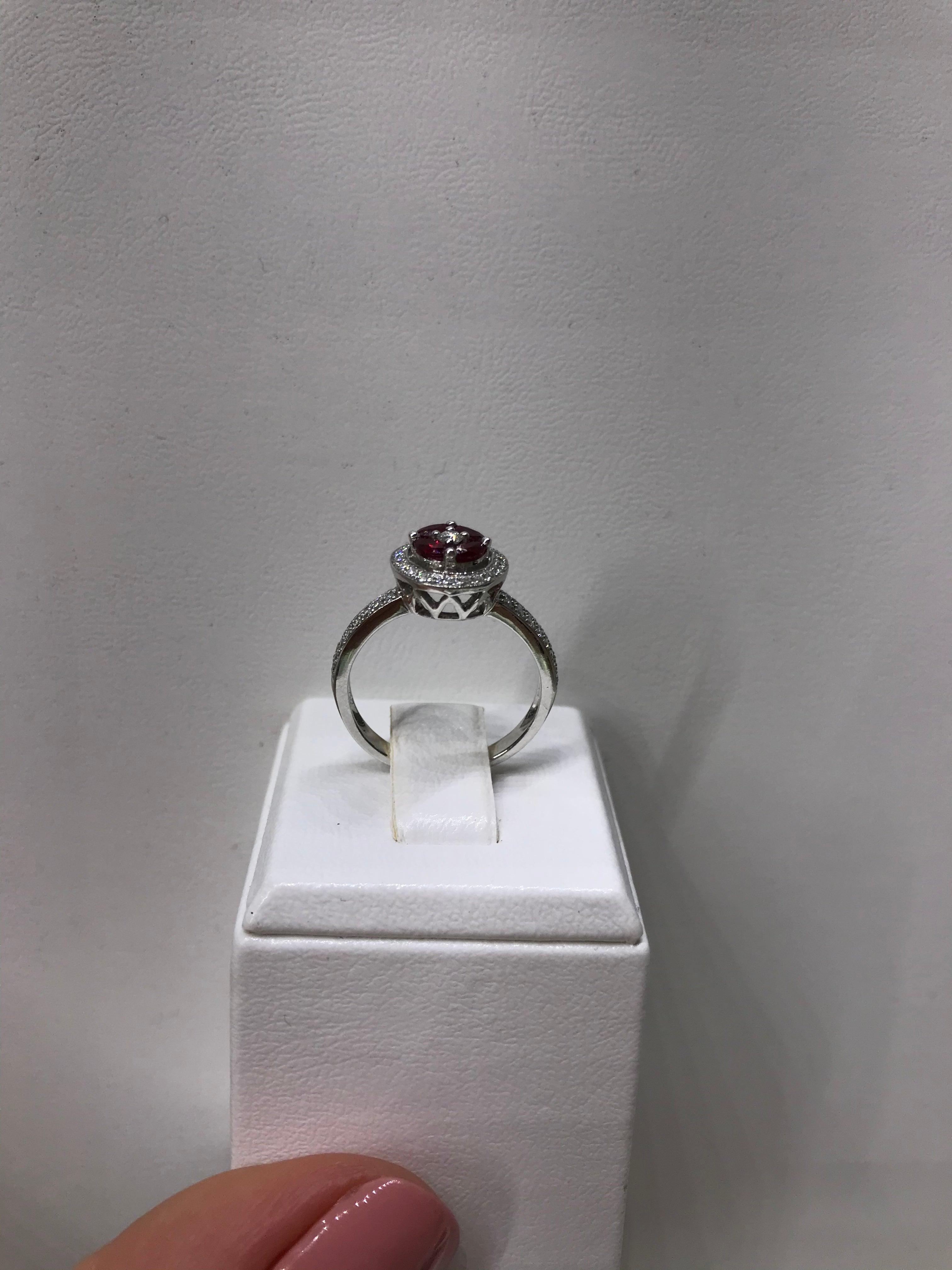 For Sale:  Impressive Red Ruby White Diamond White Gold Every Day Diamond Ring 7