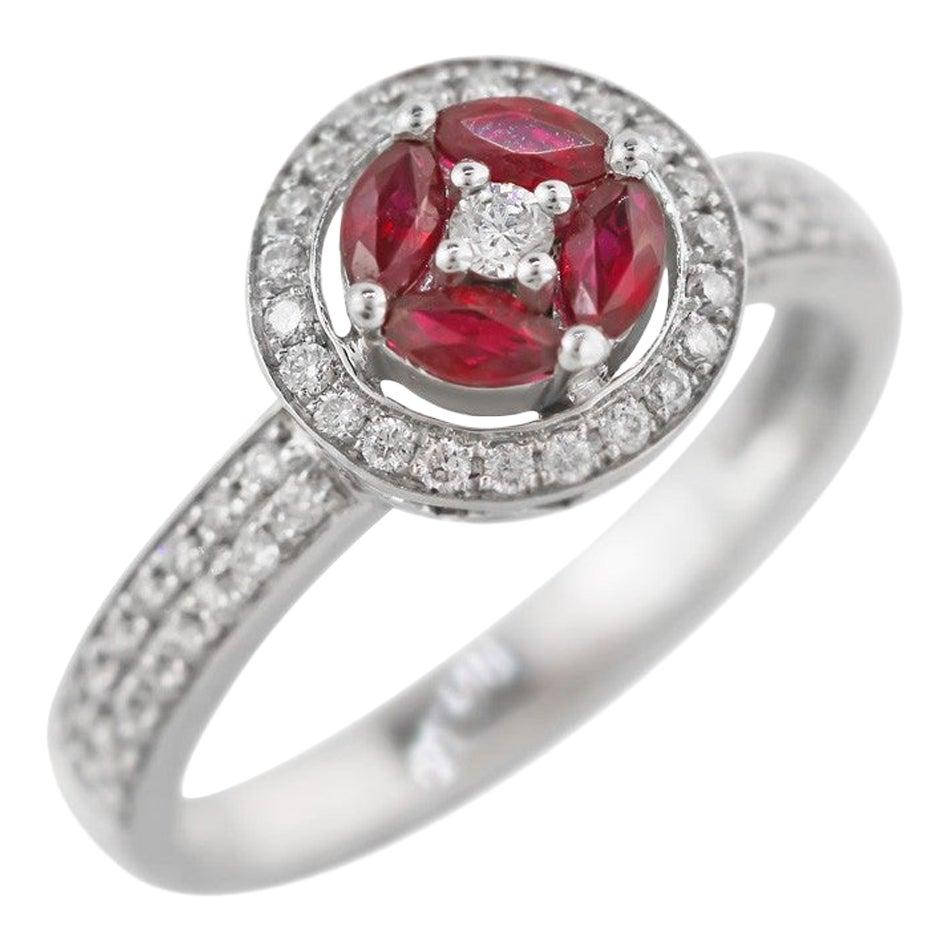 Impressive Red Ruby White Diamond White Gold Every Day Diamond Ring