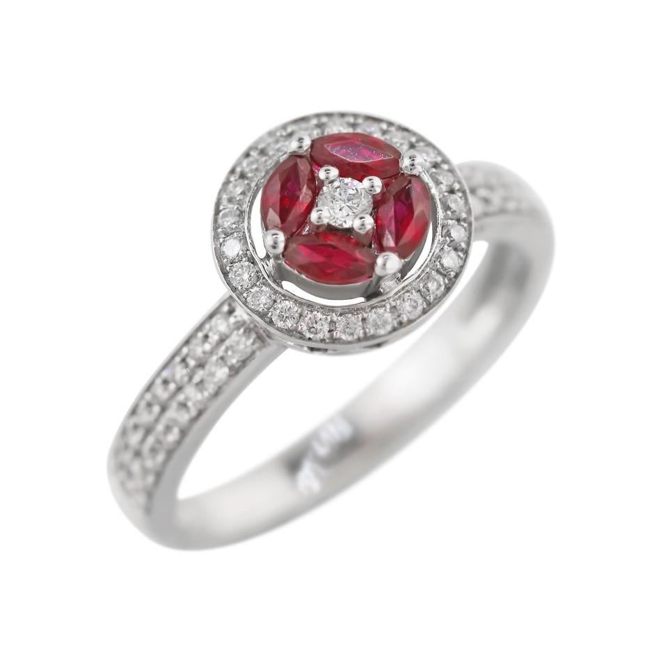 Beeindruckender Jeder Tag-Anhänger aus Weißgold mit rotem Rubin und weißem Diamant (Gemischter Schliff) im Angebot