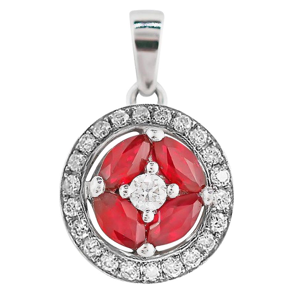 Impressive Red Ruby White Diamond White Gold Every Day Pendant For Sale