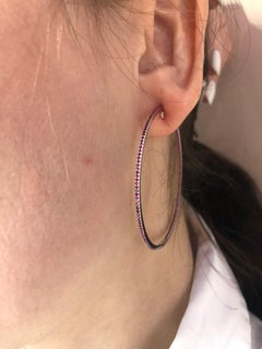 Impressive Red Ruby White Gold Hoop Earrings