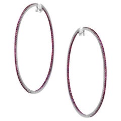 Impressive Red Ruby White Gold Hoop Earrings