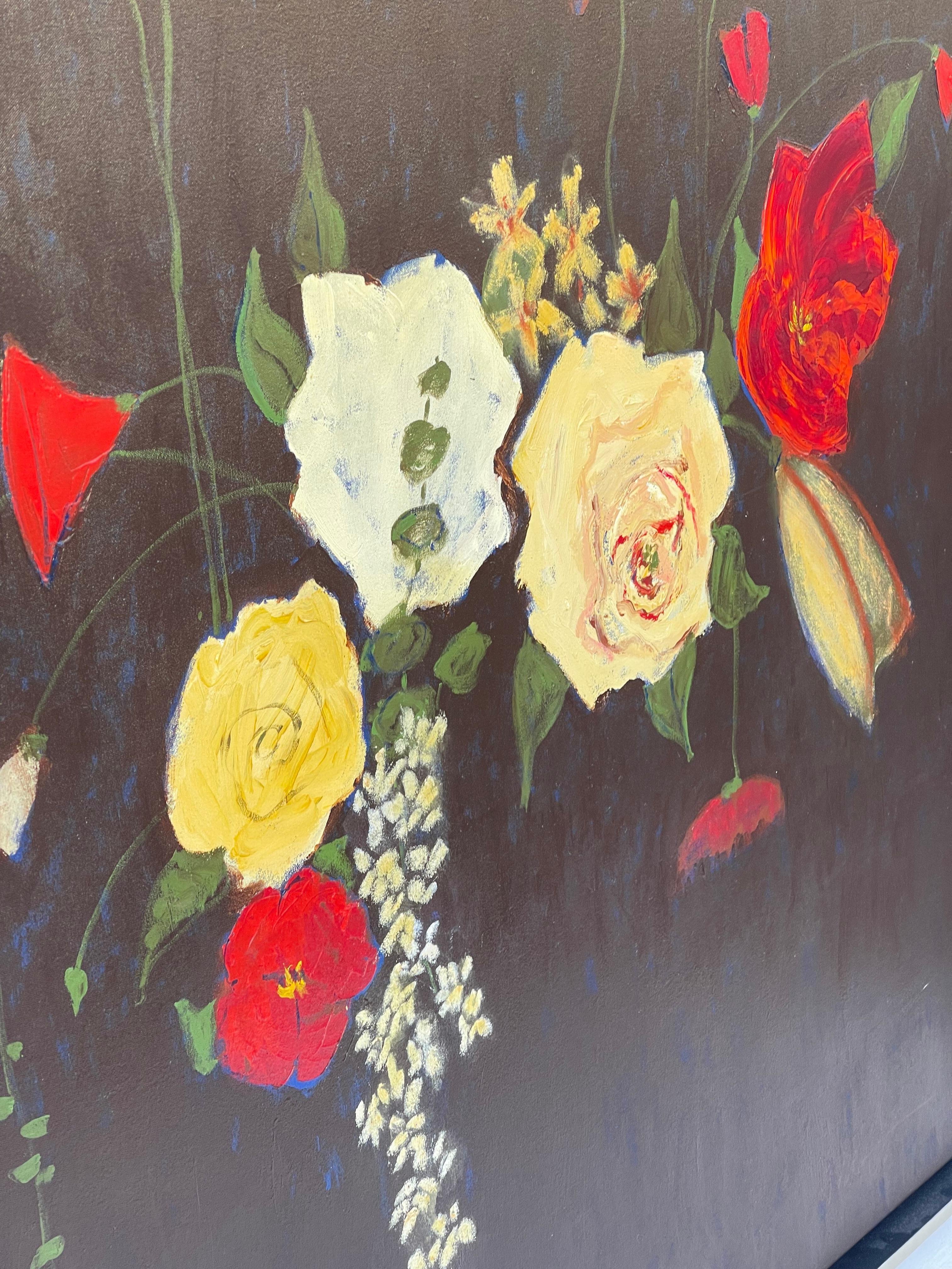 Impressionnante peinture sur toile de Robert The Robinson Roses dans la nuit en vente 3