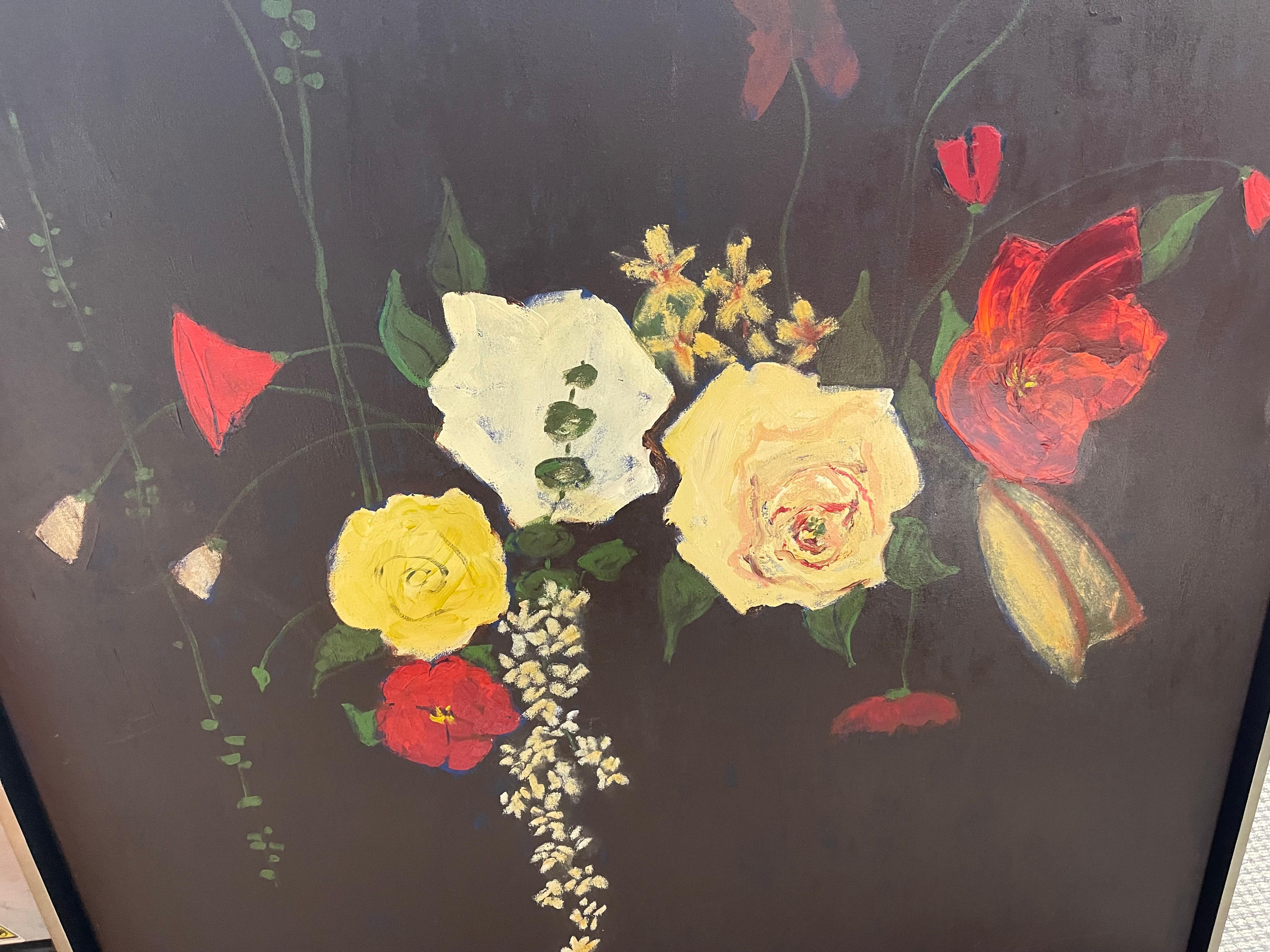 Peinture impressionnante et dramatique à grande échelle de Robert Rob, Neon Roses in the Night, acrylique sur toile, encadrée.