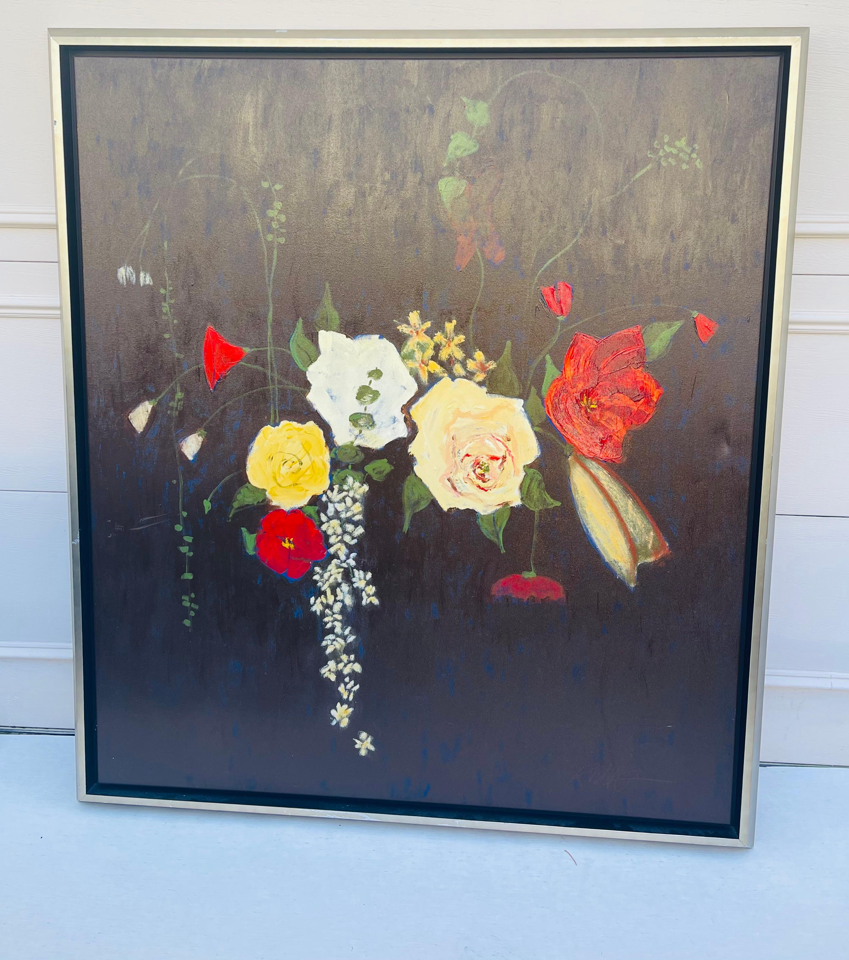 Américain Impressionnante peinture sur toile de Robert The Robinson Roses dans la nuit en vente
