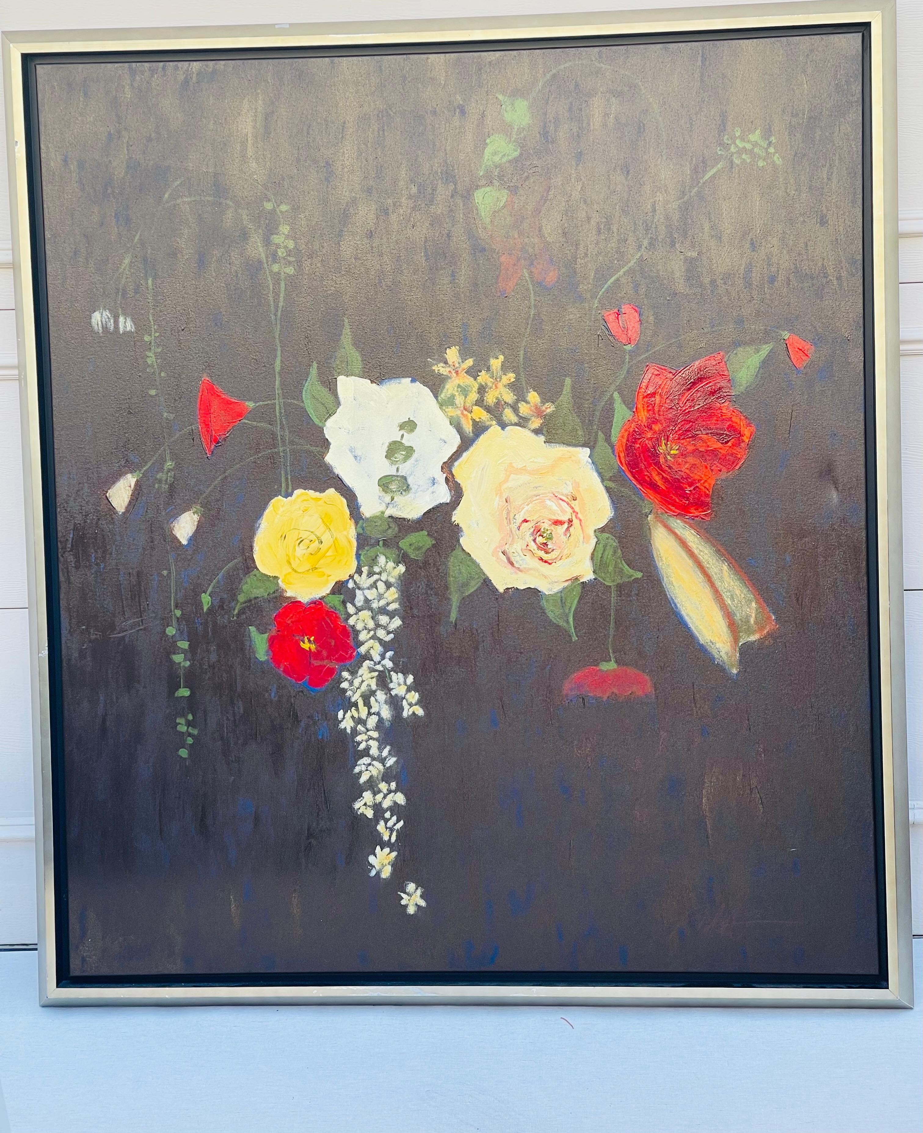 Impressionnante peinture sur toile de Robert The Robinson Roses dans la nuit Bon état - En vente à Boca Raton, FL
