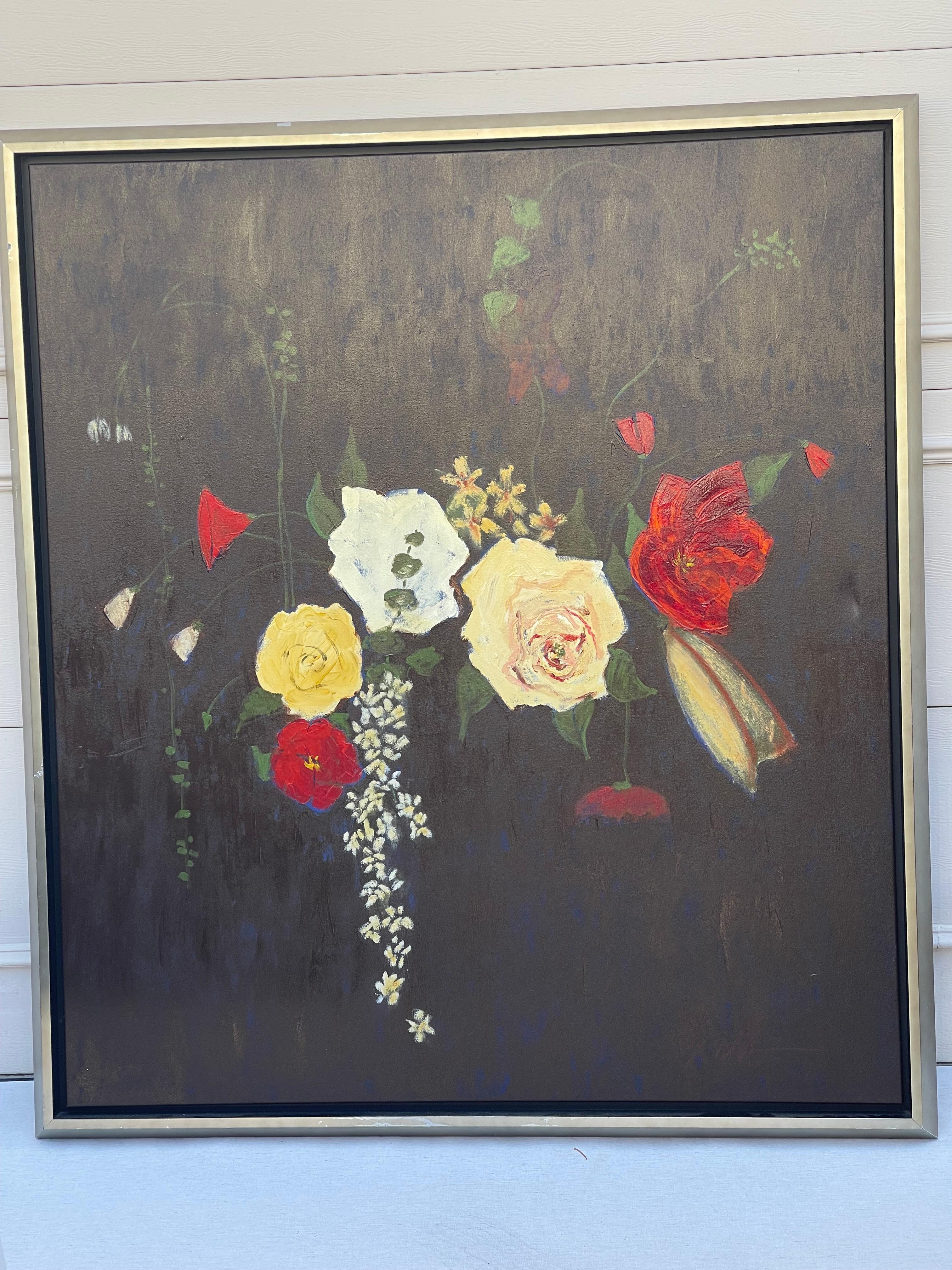 Fin du 20e siècle Impressionnante peinture sur toile de Robert The Robinson Roses dans la nuit en vente