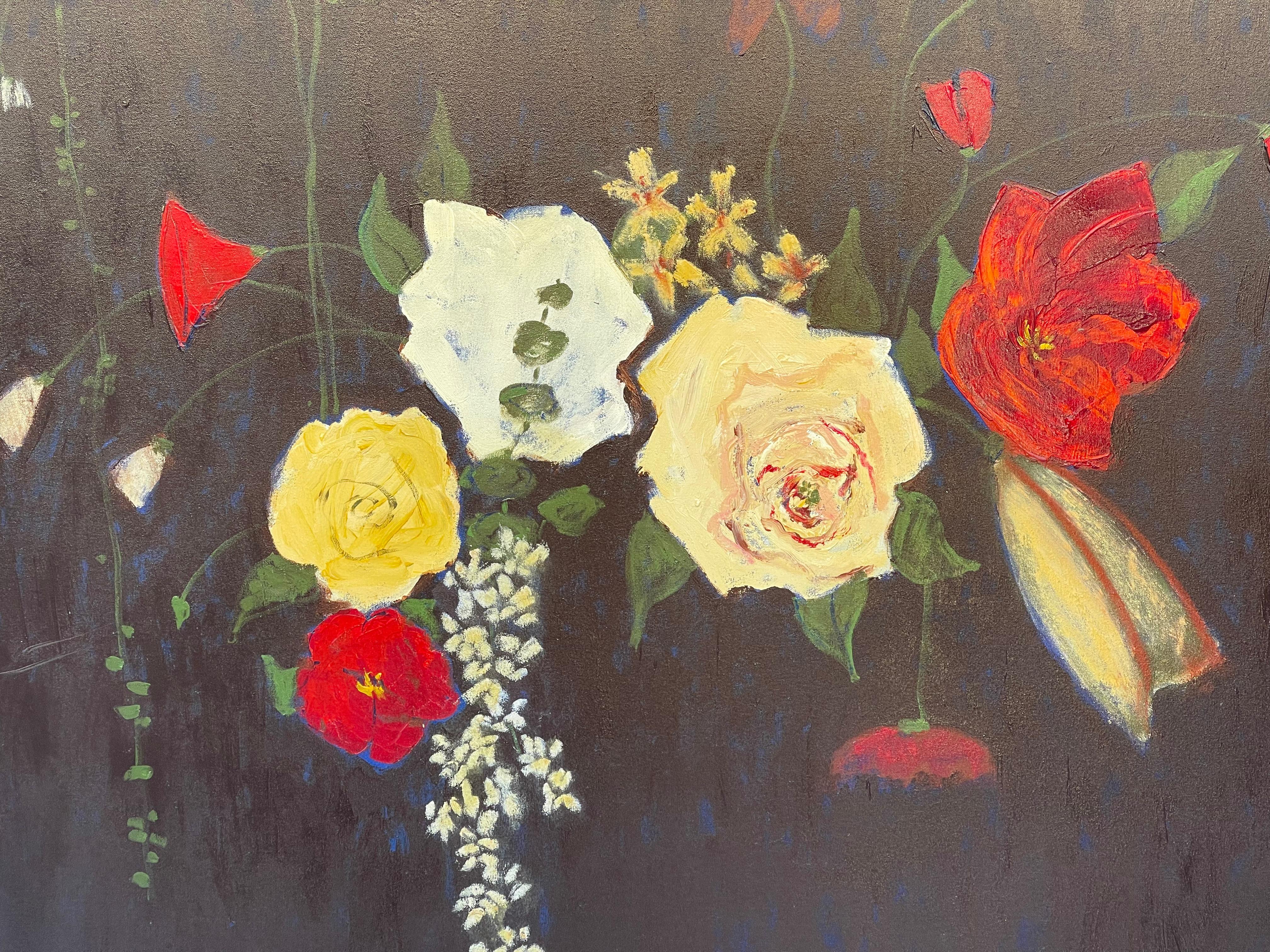 Impressionnante peinture sur toile de Robert The Robinson Roses dans la nuit en vente 1
