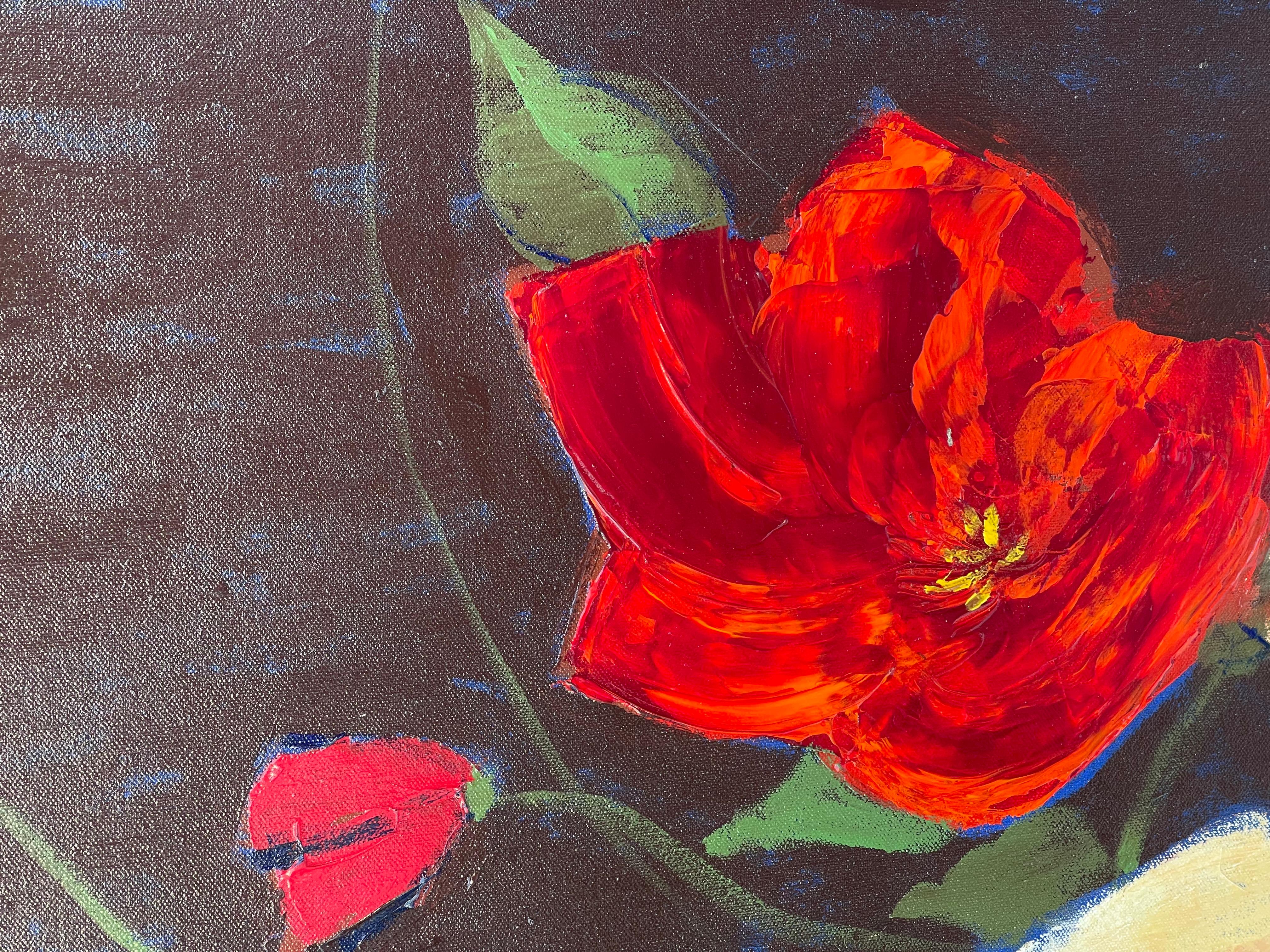 Impressionnante peinture sur toile de Robert The Robinson Roses dans la nuit en vente 2