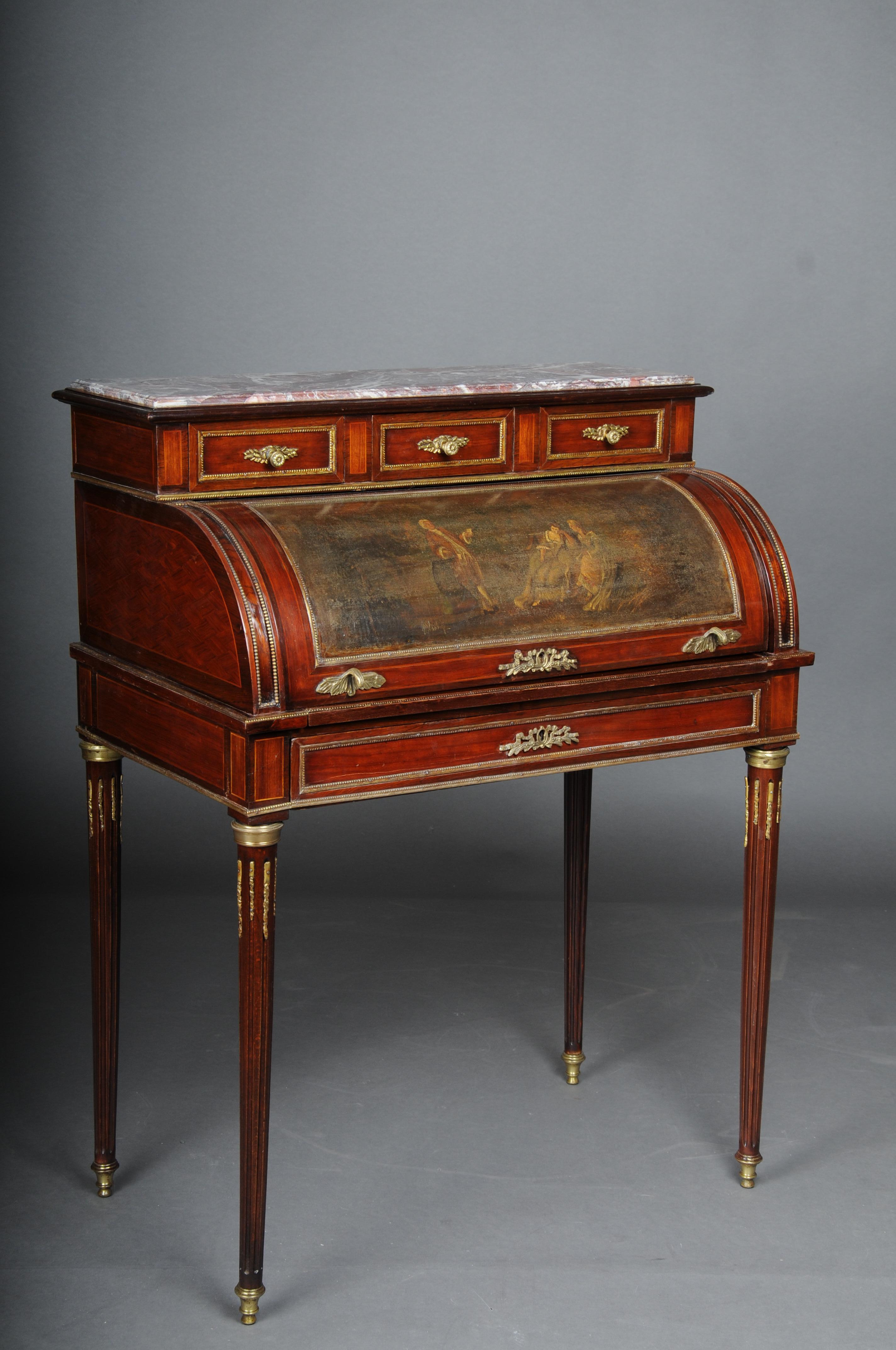 Hand-Painted Impressive Rolling Secretary in Louis XVI, 20th Century, Mahogany For Sale