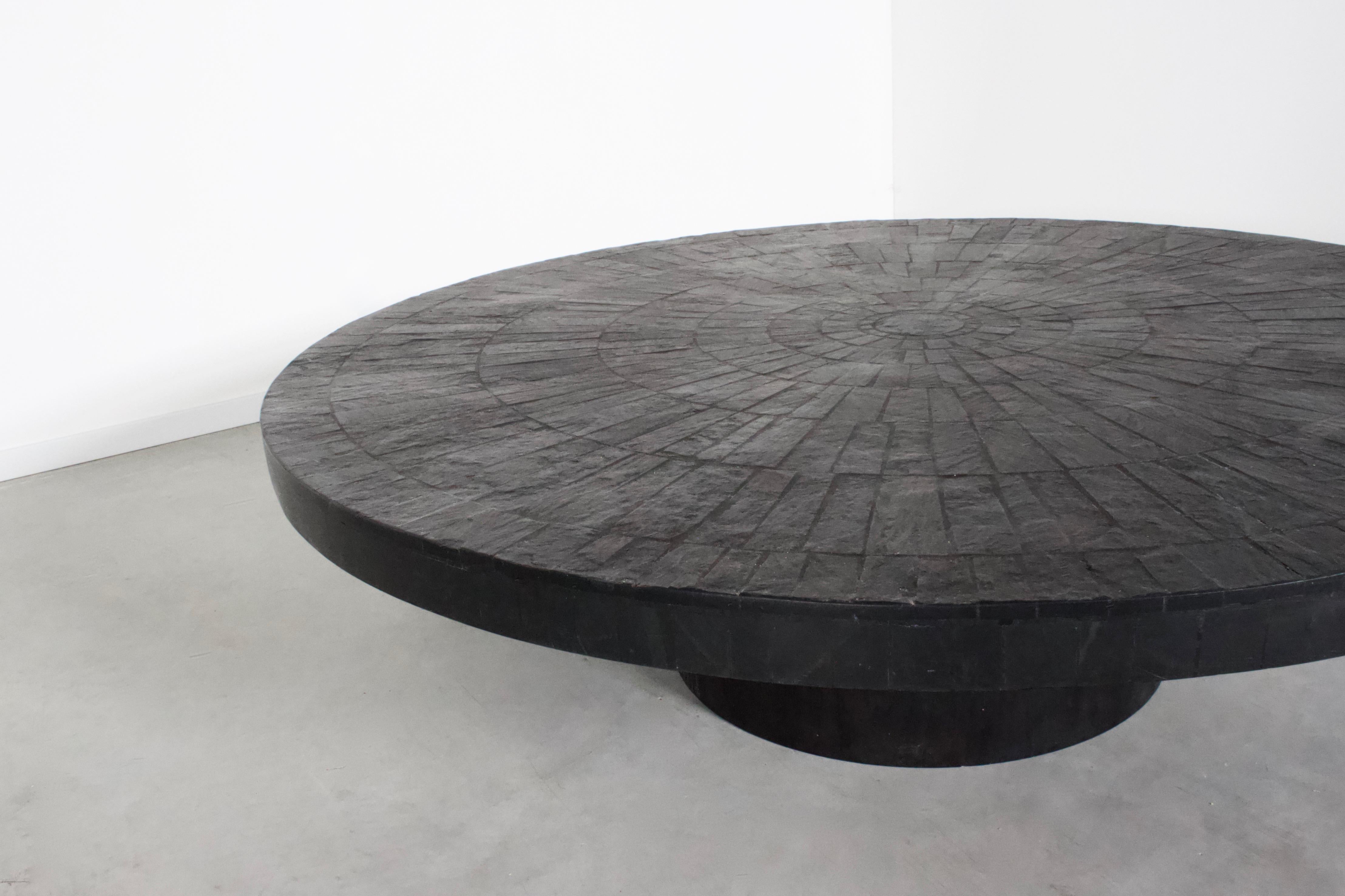 Brutalist Impressive Round Slate Mosaic Coffee Table by Heinz Lilienthal