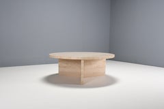 Impressive Round Travertine Coffee Table, Italy 1970s